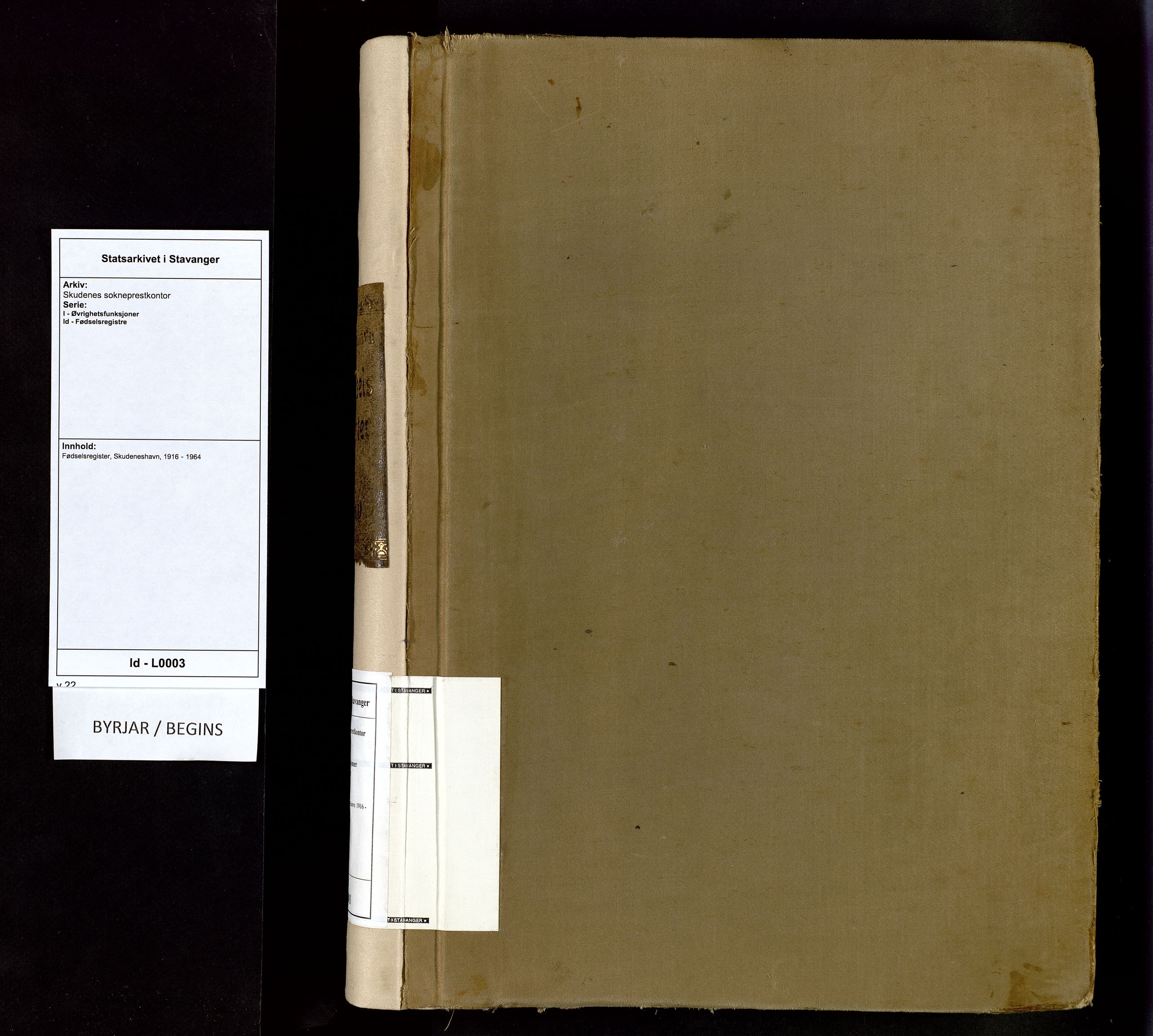 Skudenes sokneprestkontor, SAST/A -101849/I/Id/L0003: Birth register no. 3, 1916-1964
