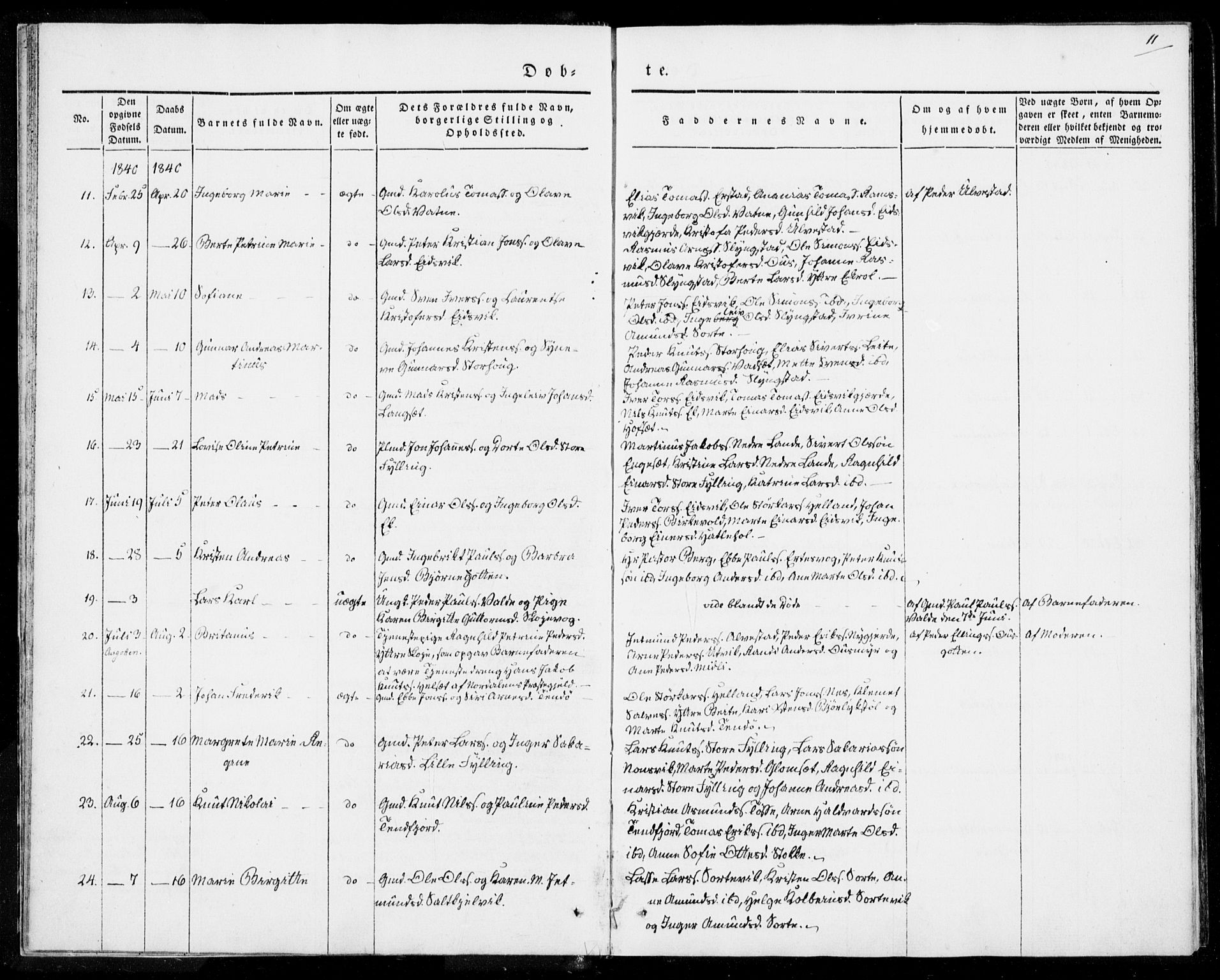 Ministerialprotokoller, klokkerbøker og fødselsregistre - Møre og Romsdal, AV/SAT-A-1454/524/L0352: Parish register (official) no. 524A04, 1838-1847, p. 11