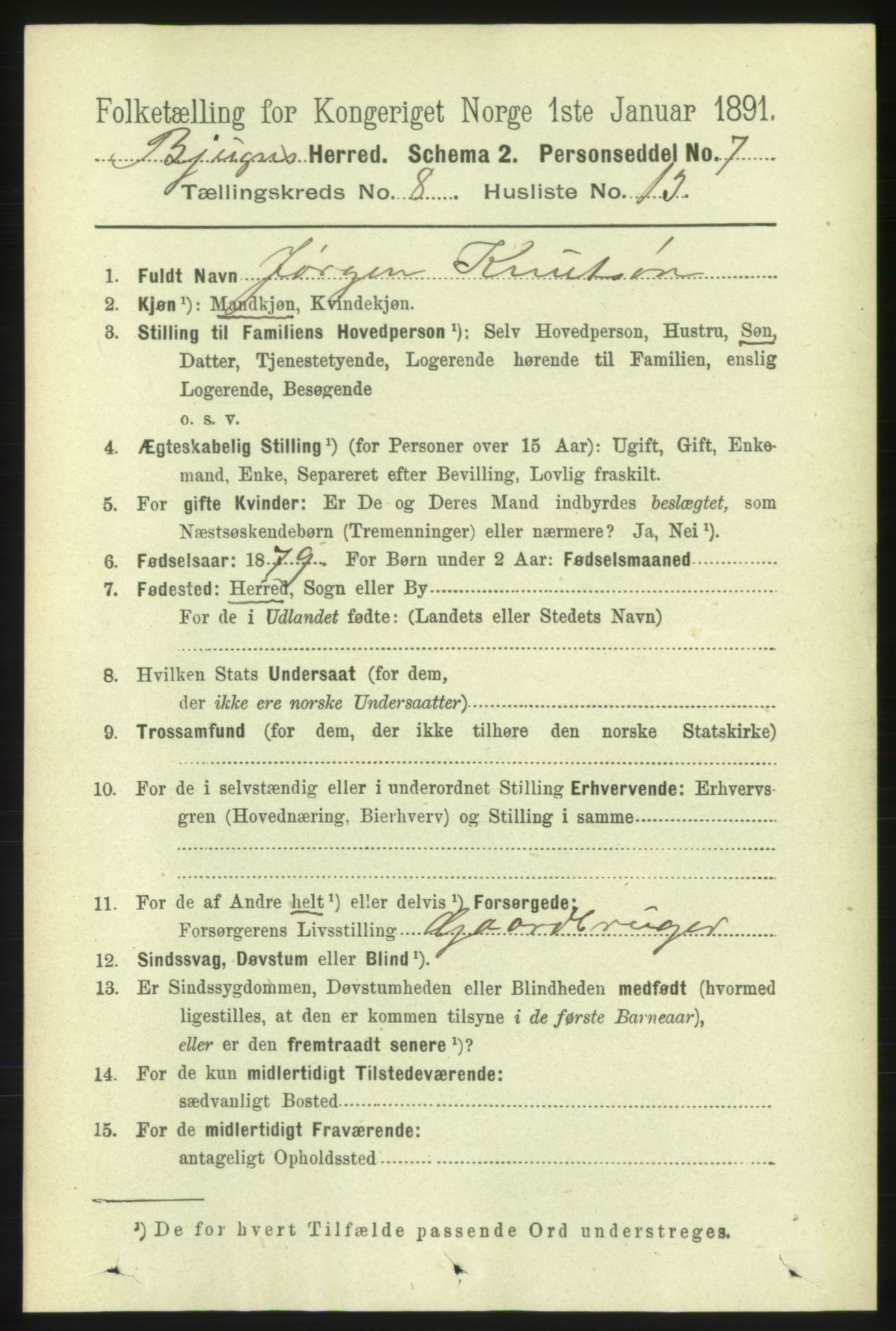RA, 1891 census for 1627 Bjugn, 1891, p. 2192