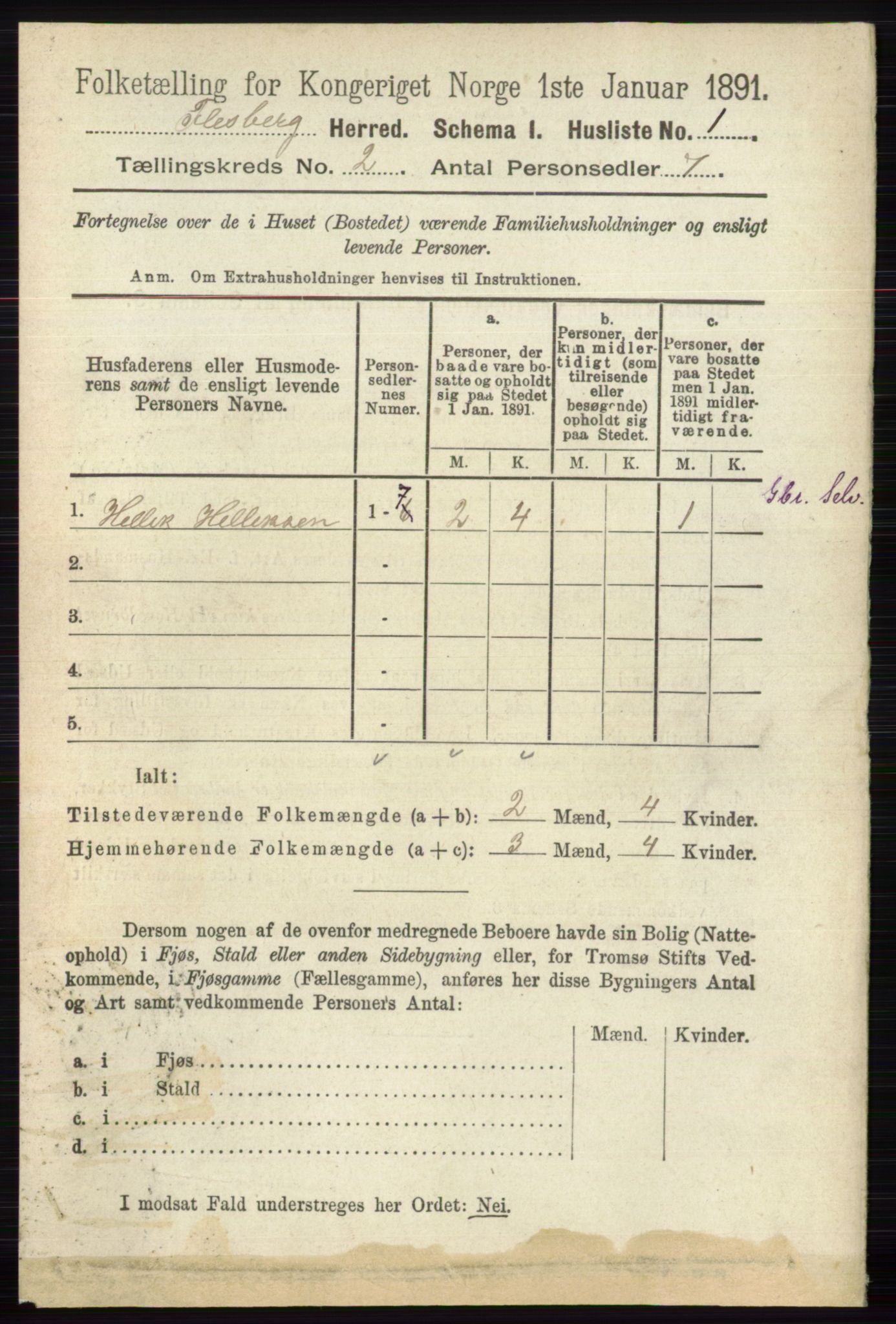 RA, 1891 census for 0631 Flesberg, 1891, p. 216