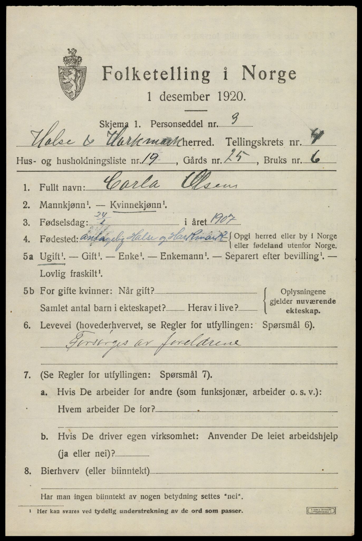 SAK, 1920 census for Halse og Harkmark, 1920, p. 3014