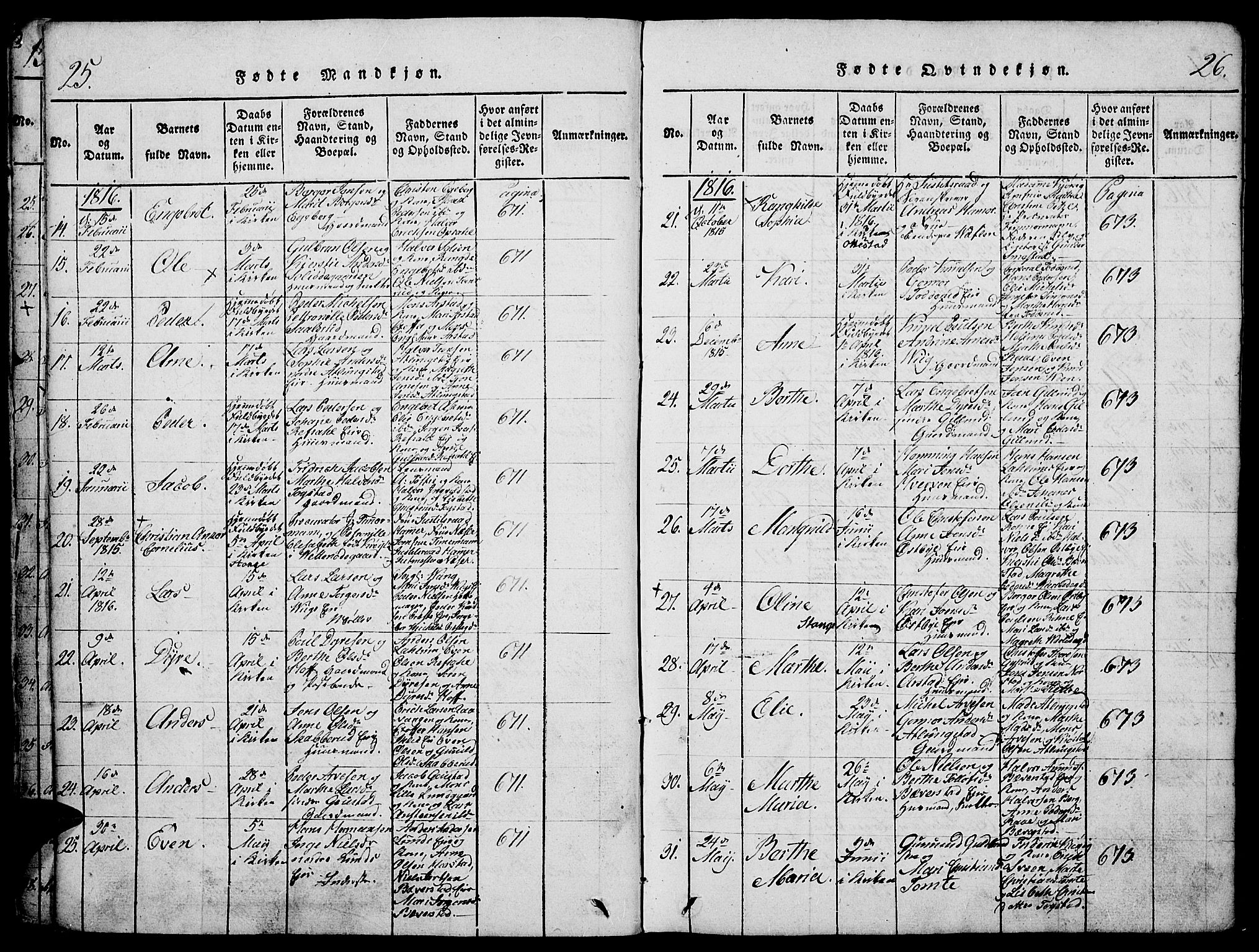 Stange prestekontor, AV/SAH-PREST-002/K/L0008: Parish register (official) no. 8, 1814-1825, p. 25-26