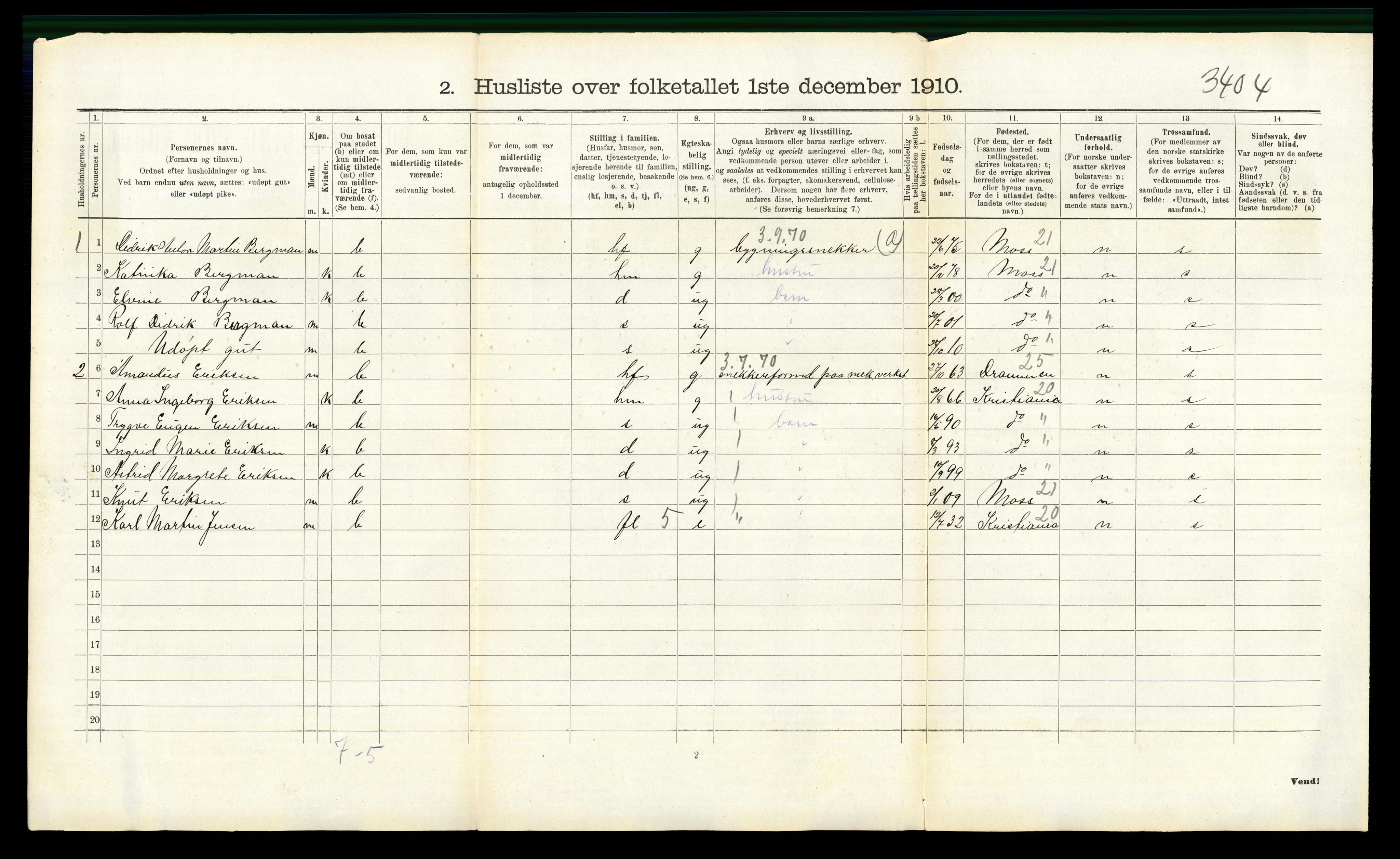 RA, 1910 census for Moss, 1910, p. 155