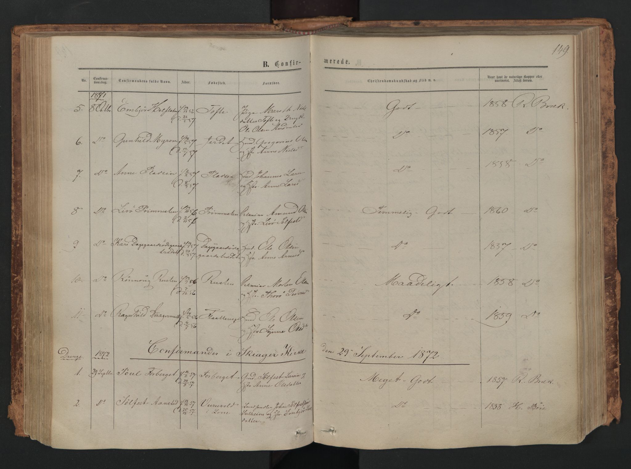 Skjåk prestekontor, SAH/PREST-072/H/Ha/Haa/L0001: Parish register (official) no. 1, 1863-1879, p. 149