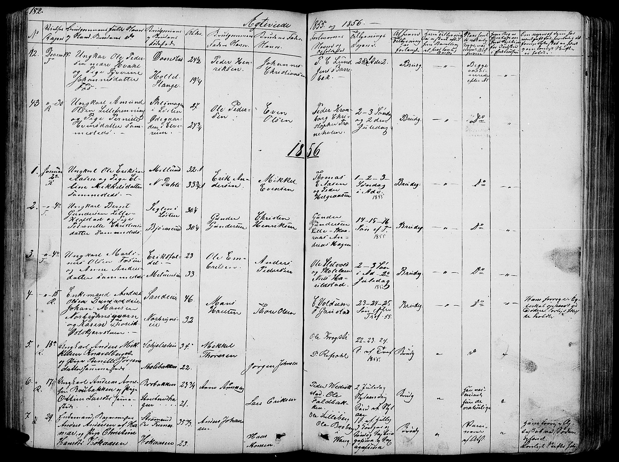 Romedal prestekontor, SAH/PREST-004/L/L0009: Parish register (copy) no. 9, 1846-1866, p. 182