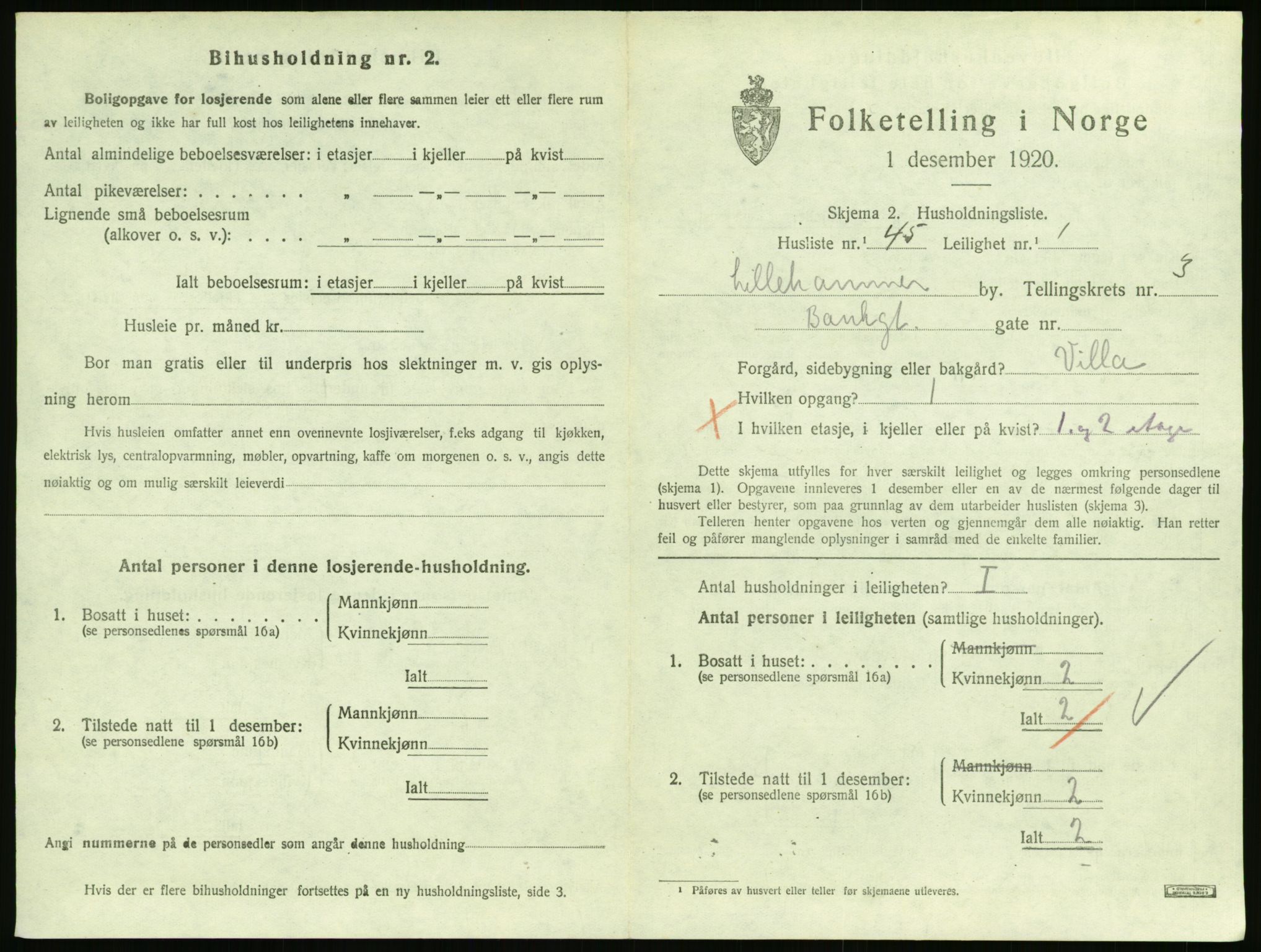 SAH, 1920 census for Lillehammer, 1920, p. 1898