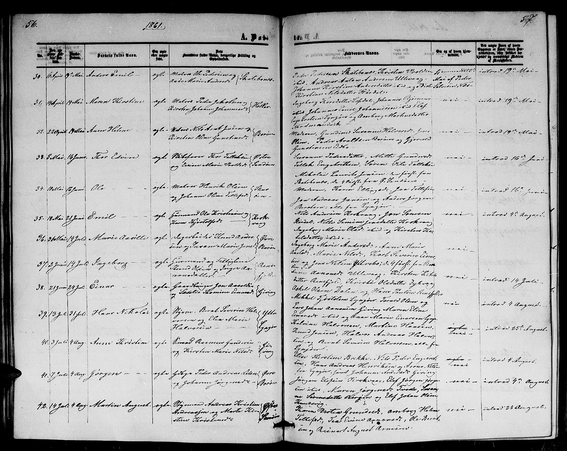 Dypvåg sokneprestkontor, AV/SAK-1111-0007/F/Fb/Fba/L0011: Parish register (copy) no. B 11, 1857-1872, p. 56-57