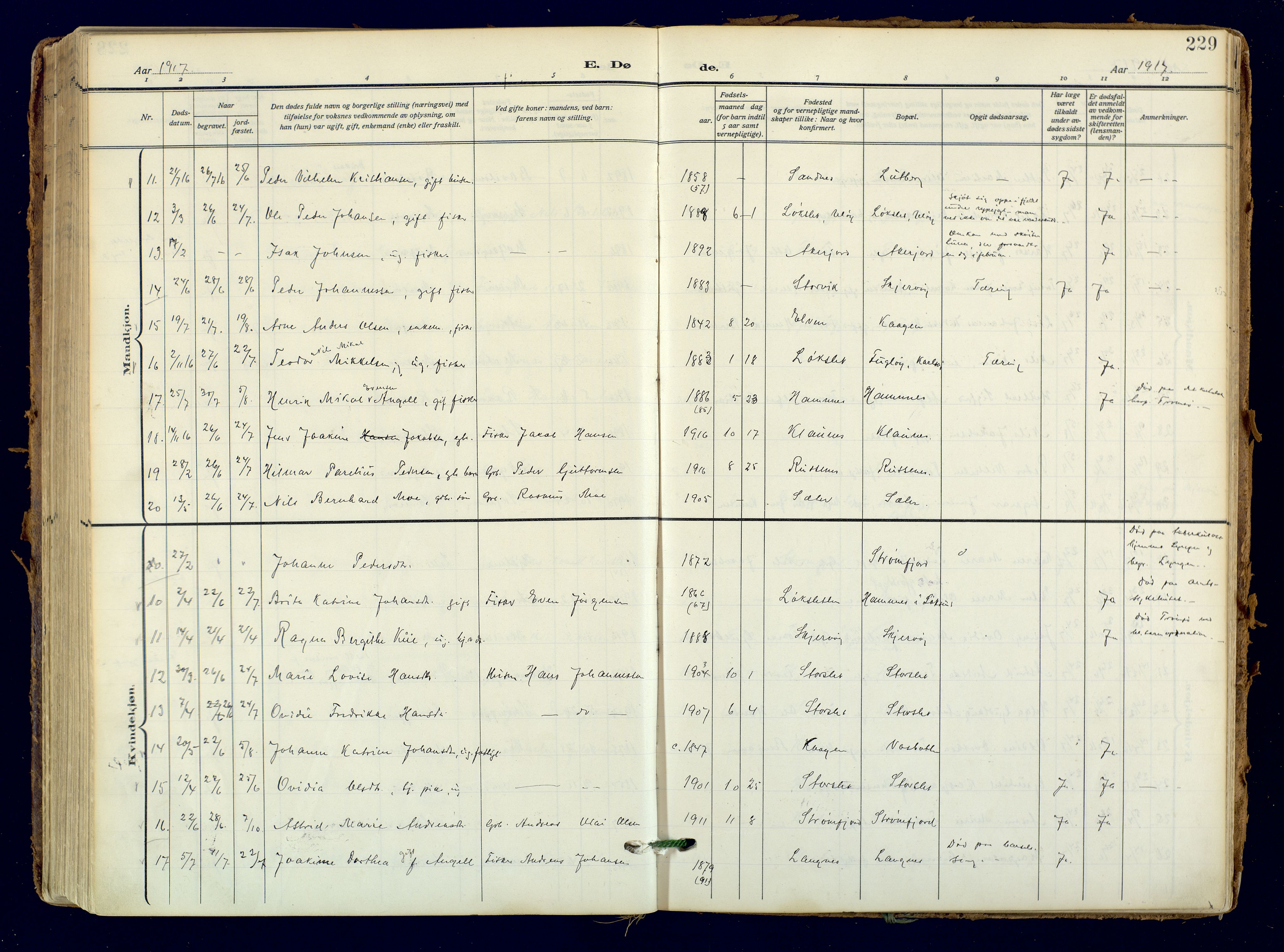 Skjervøy sokneprestkontor, AV/SATØ-S-1300/H/Ha/Haa: Parish register (official) no. 18, 1910-1926, p. 229