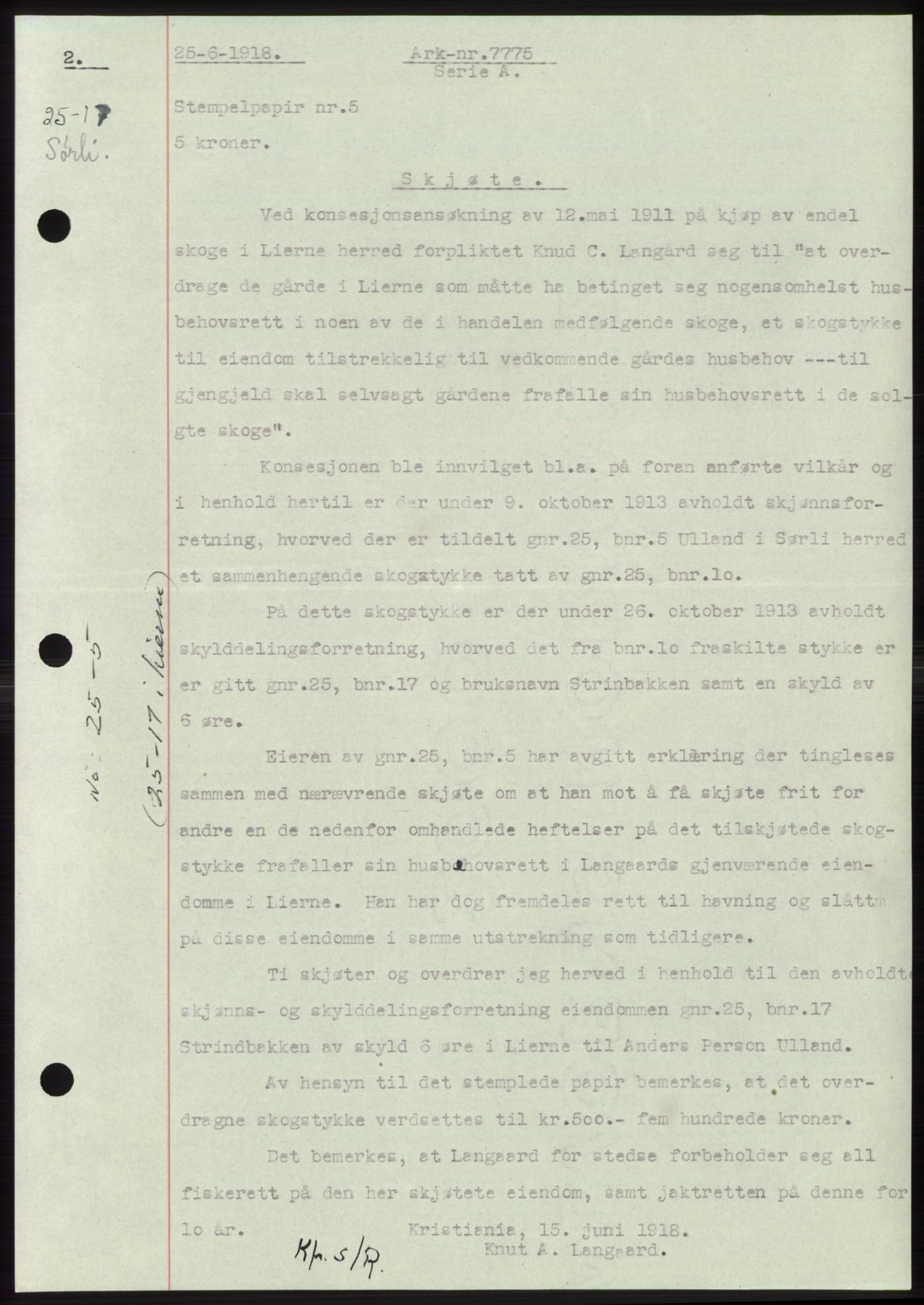 Namdal sorenskriveri, SAT/A-4133/1/2/2C: Mortgage book no. -, 1916-1921, Deed date: 25.06.1918