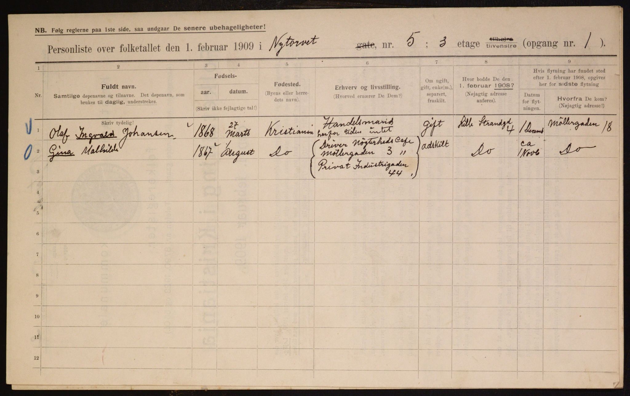 OBA, Municipal Census 1909 for Kristiania, 1909, p. 67174