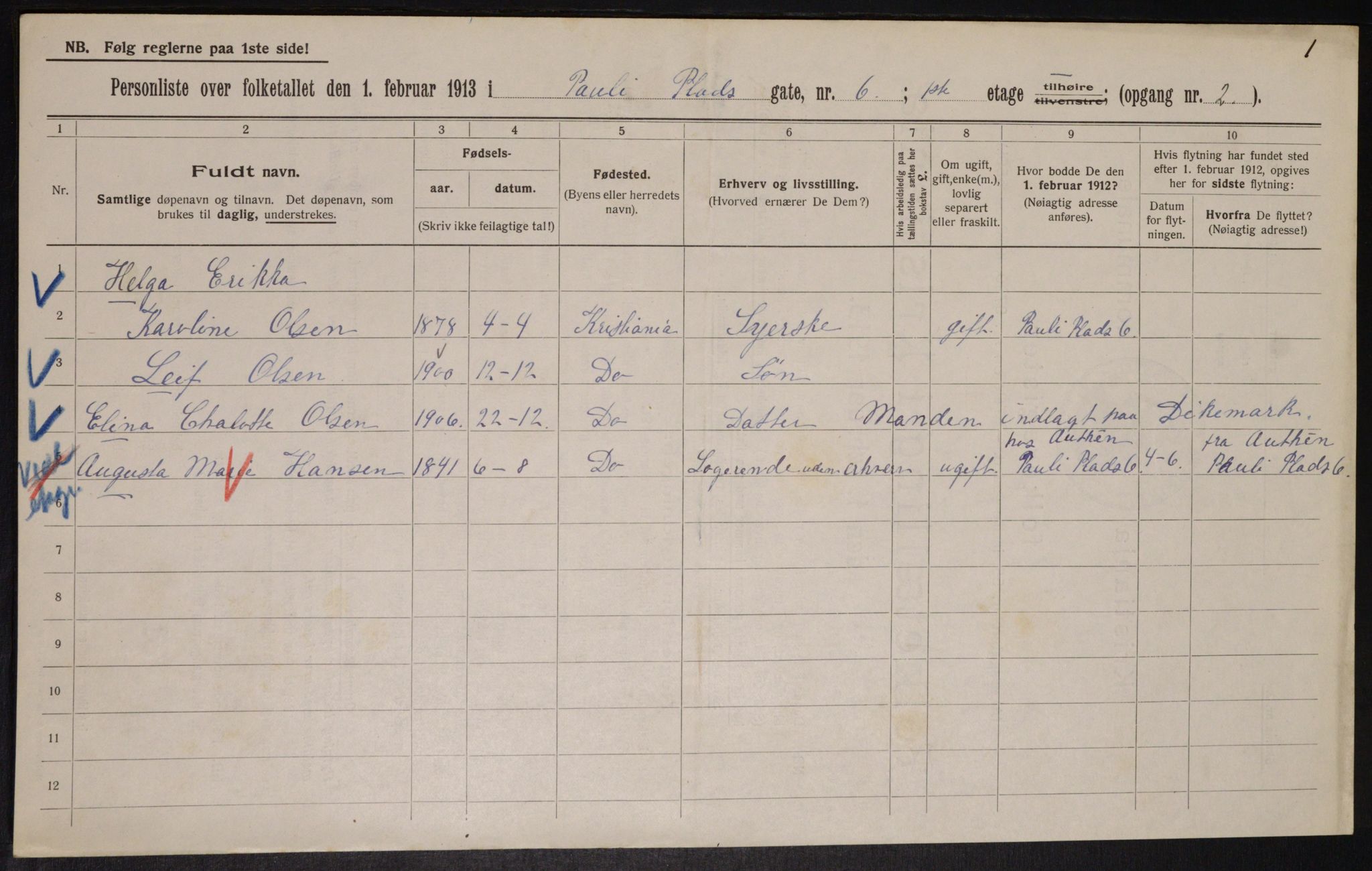 OBA, Municipal Census 1913 for Kristiania, 1913, p. 78904