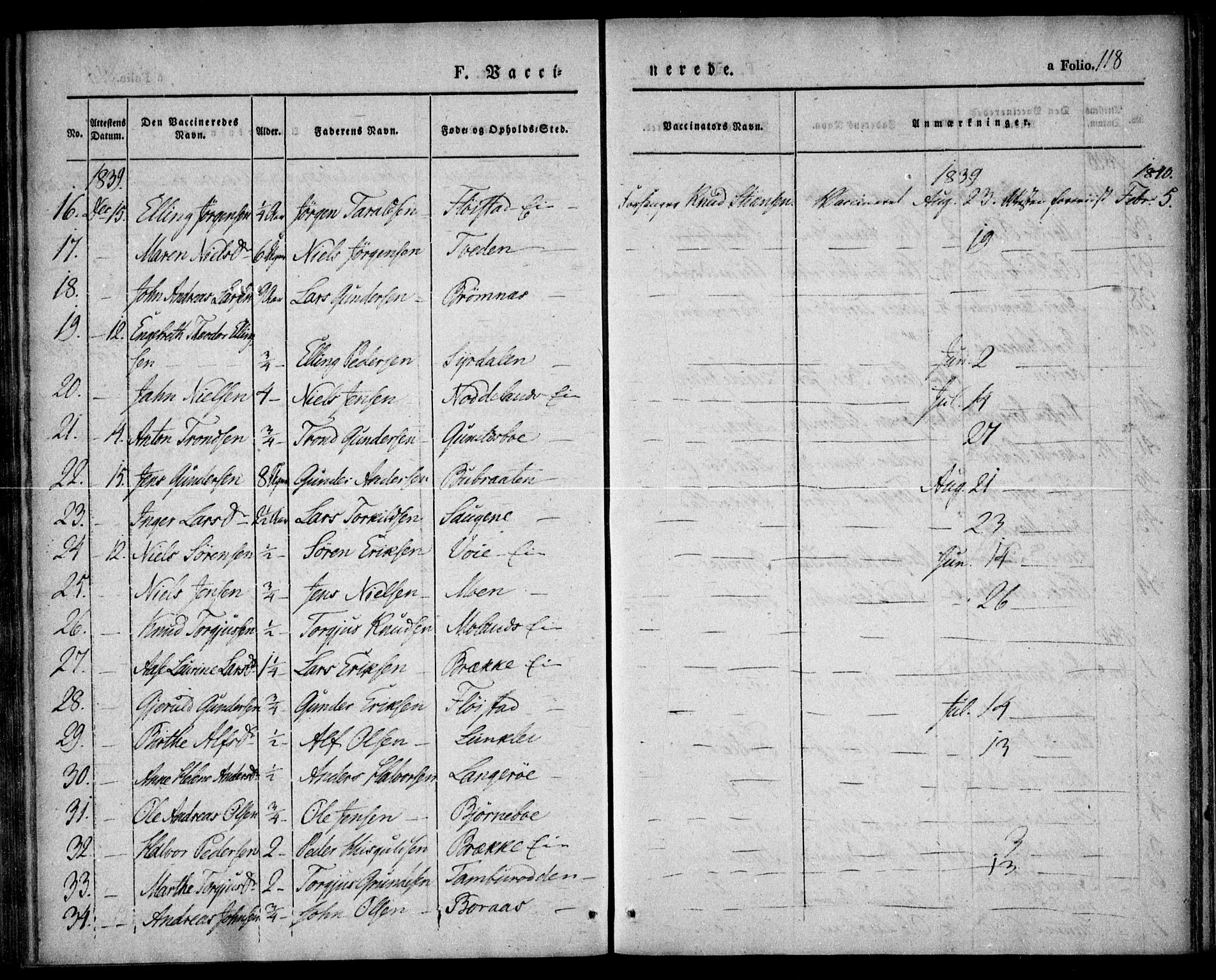 Austre Moland sokneprestkontor, SAK/1111-0001/F/Fa/Faa/L0006: Parish register (official) no. A 6, 1837-1846, p. 118