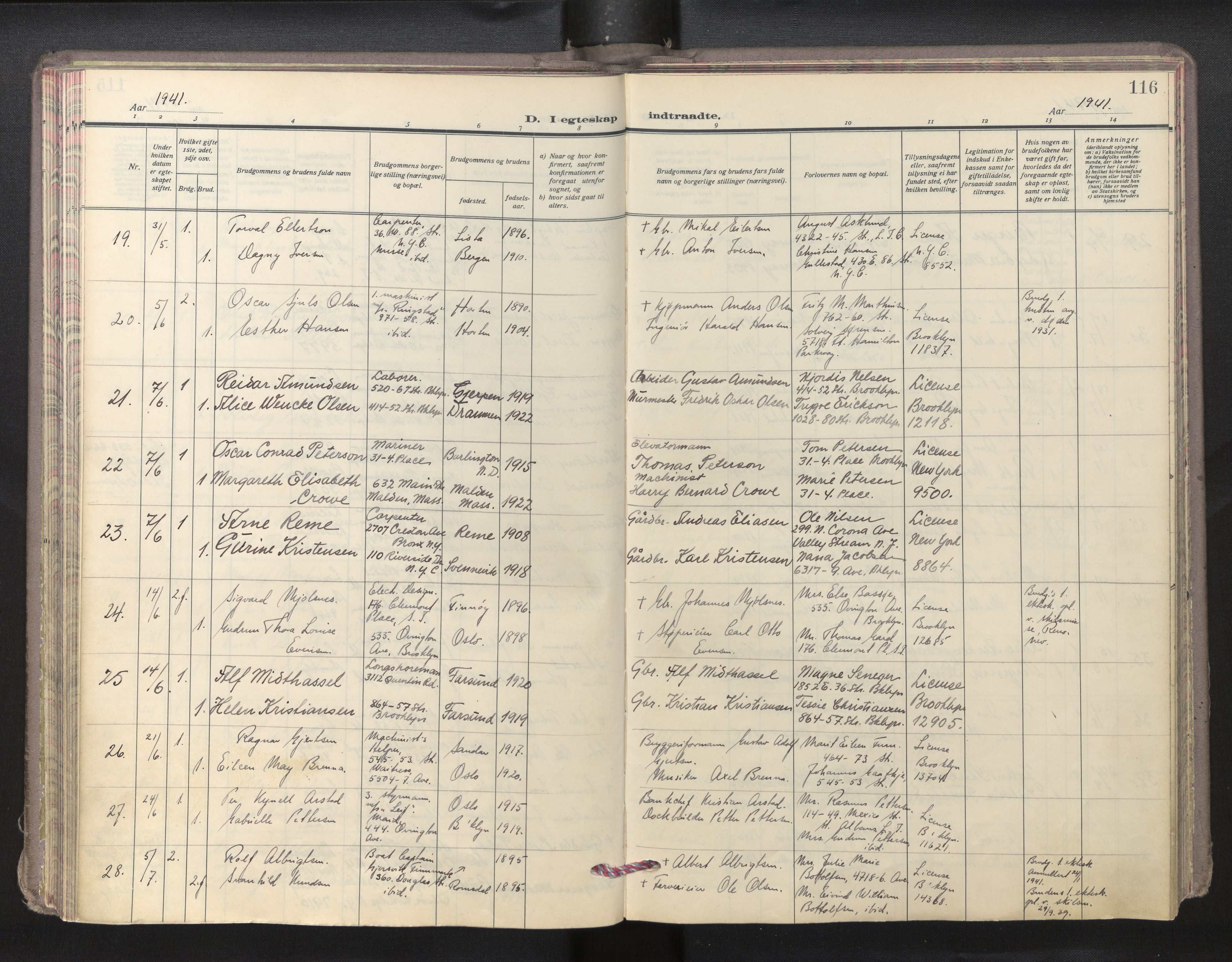 Den norske sjømannsmisjon i utlandet/New York, AV/SAB-SAB/PA-0110/H/Ha/L0009: Parish register (official) no. A 9, 1935-1945, p. 115b-116a