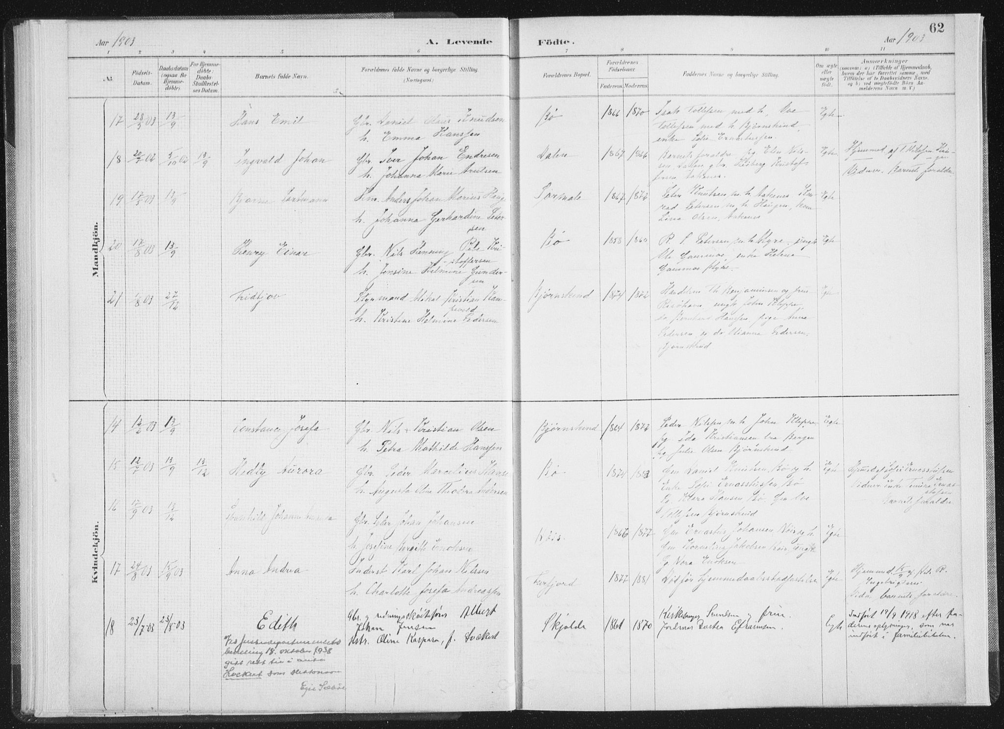 Ministerialprotokoller, klokkerbøker og fødselsregistre - Nordland, AV/SAT-A-1459/898/L1422: Parish register (official) no. 898A02, 1887-1908, p. 62