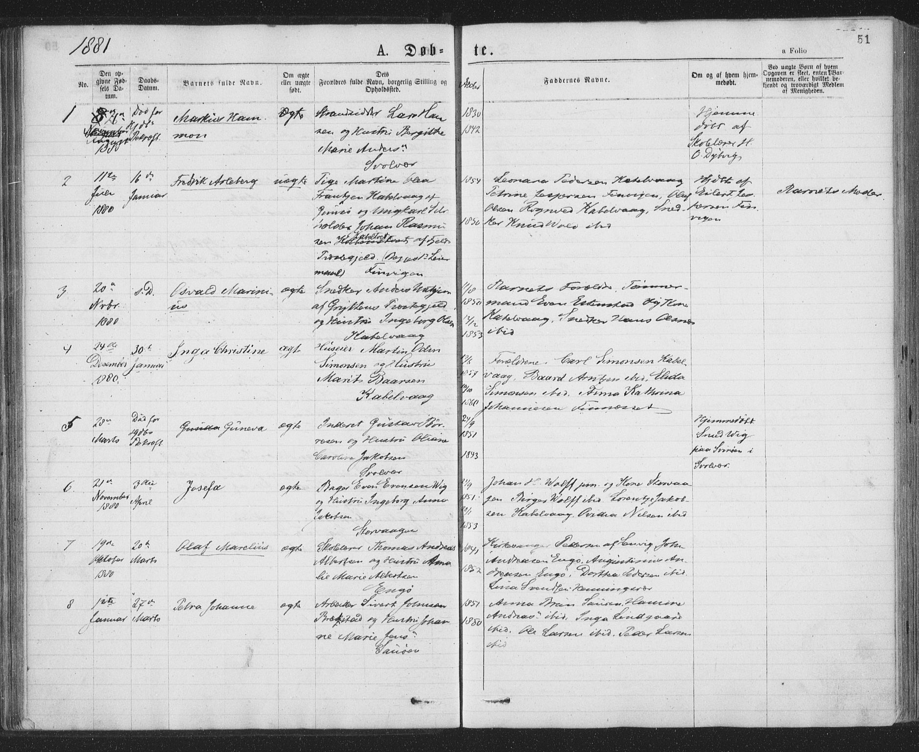 Ministerialprotokoller, klokkerbøker og fødselsregistre - Nordland, AV/SAT-A-1459/874/L1058: Parish register (official) no. 874A02, 1878-1883, p. 51