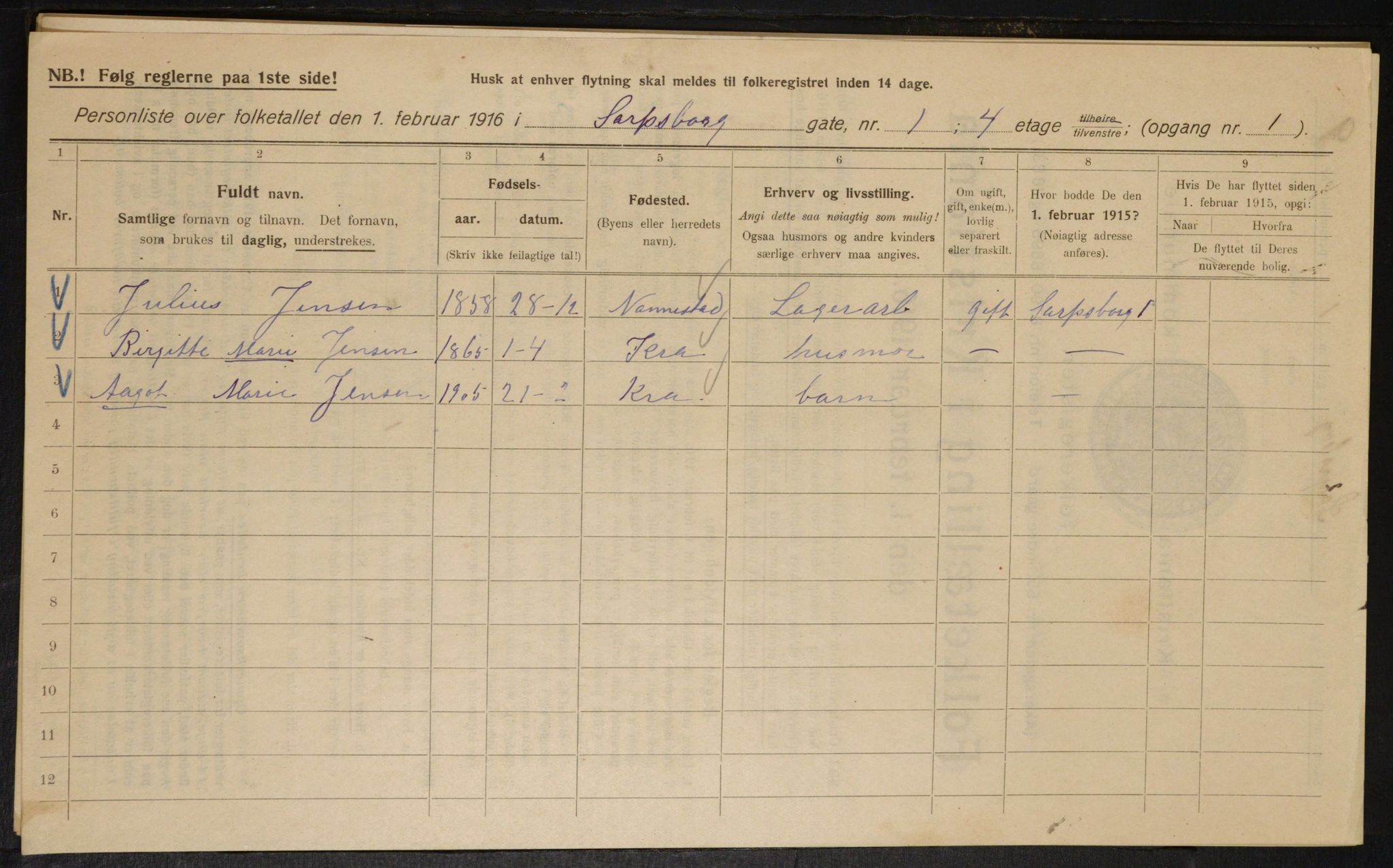 OBA, Municipal Census 1916 for Kristiania, 1916, p. 91304