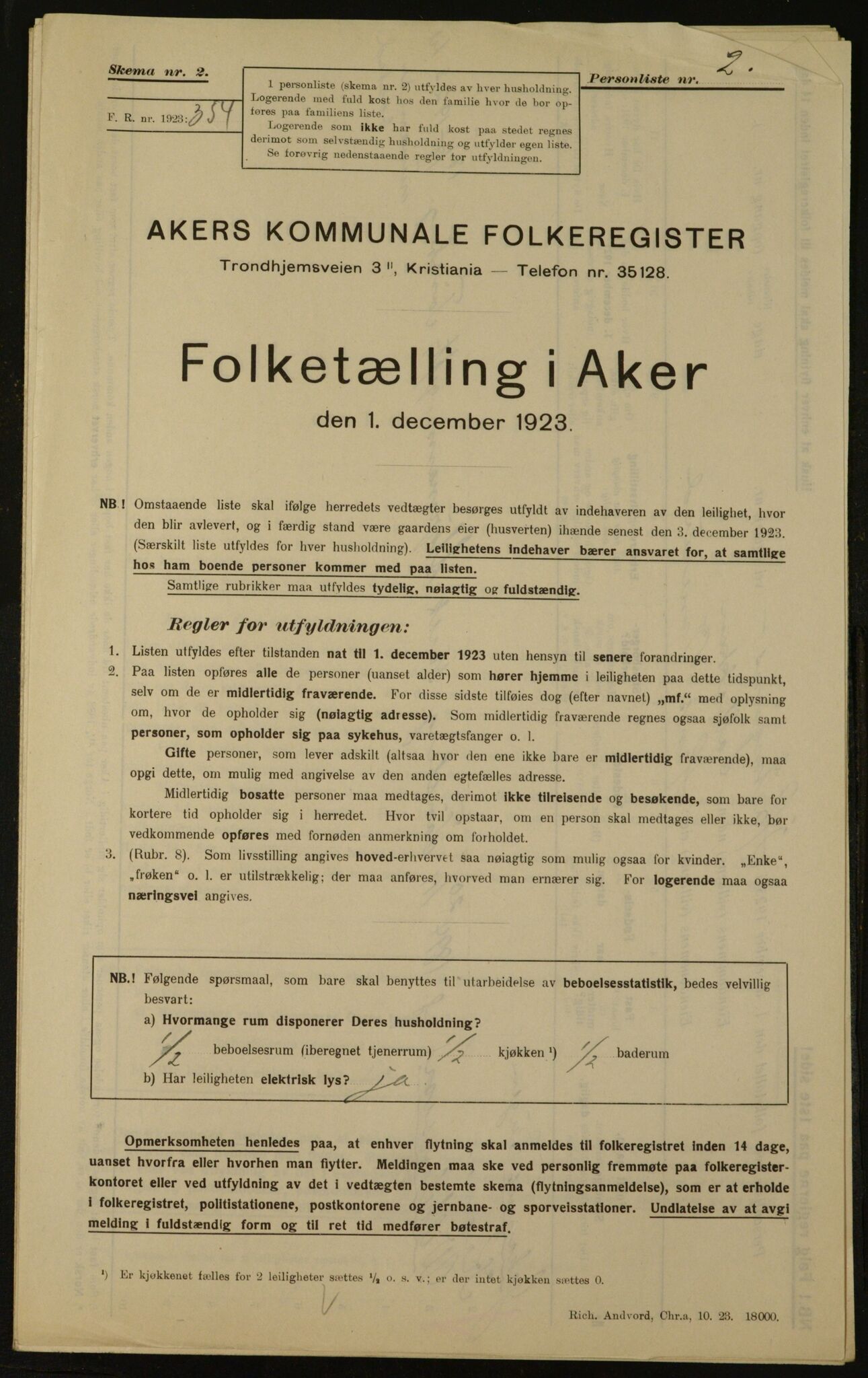 , Municipal Census 1923 for Aker, 1923, p. 2249