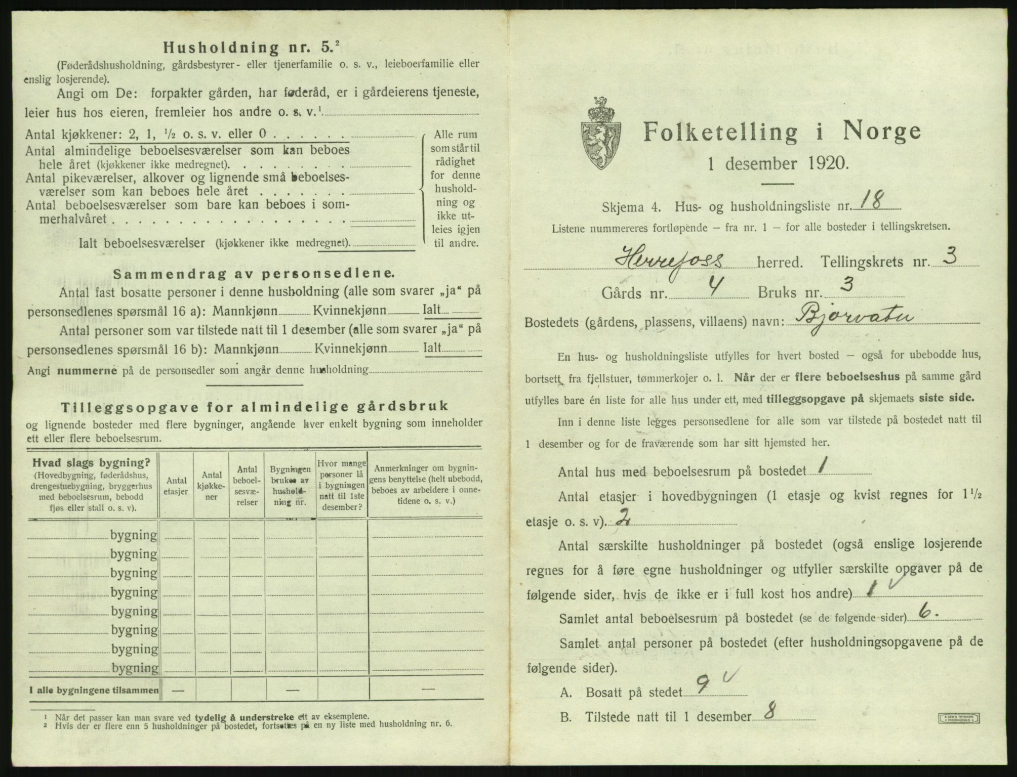 SAK, 1920 census for Herefoss, 1920, p. 126