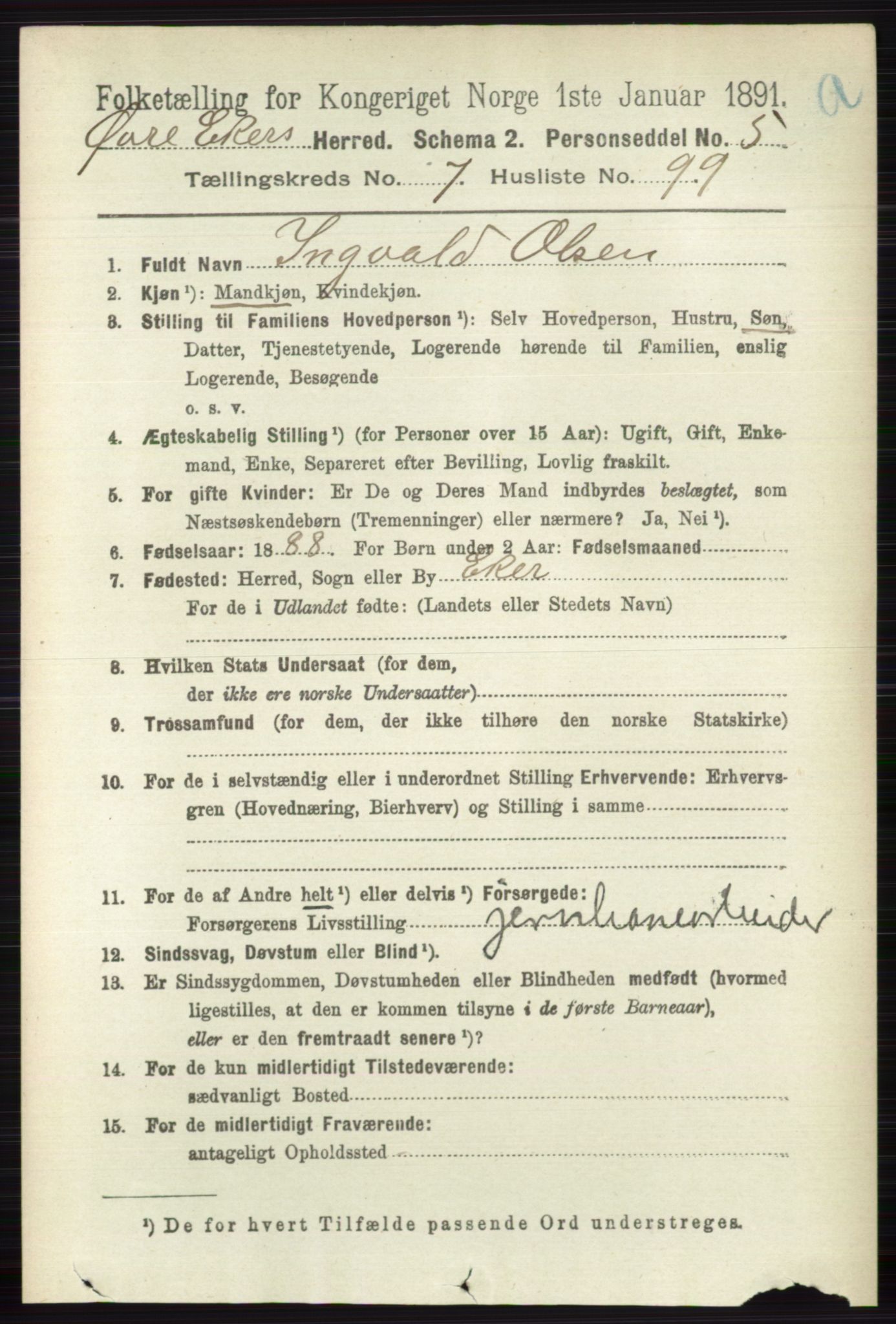 RA, 1891 census for 0624 Øvre Eiker, 1891, p. 3067