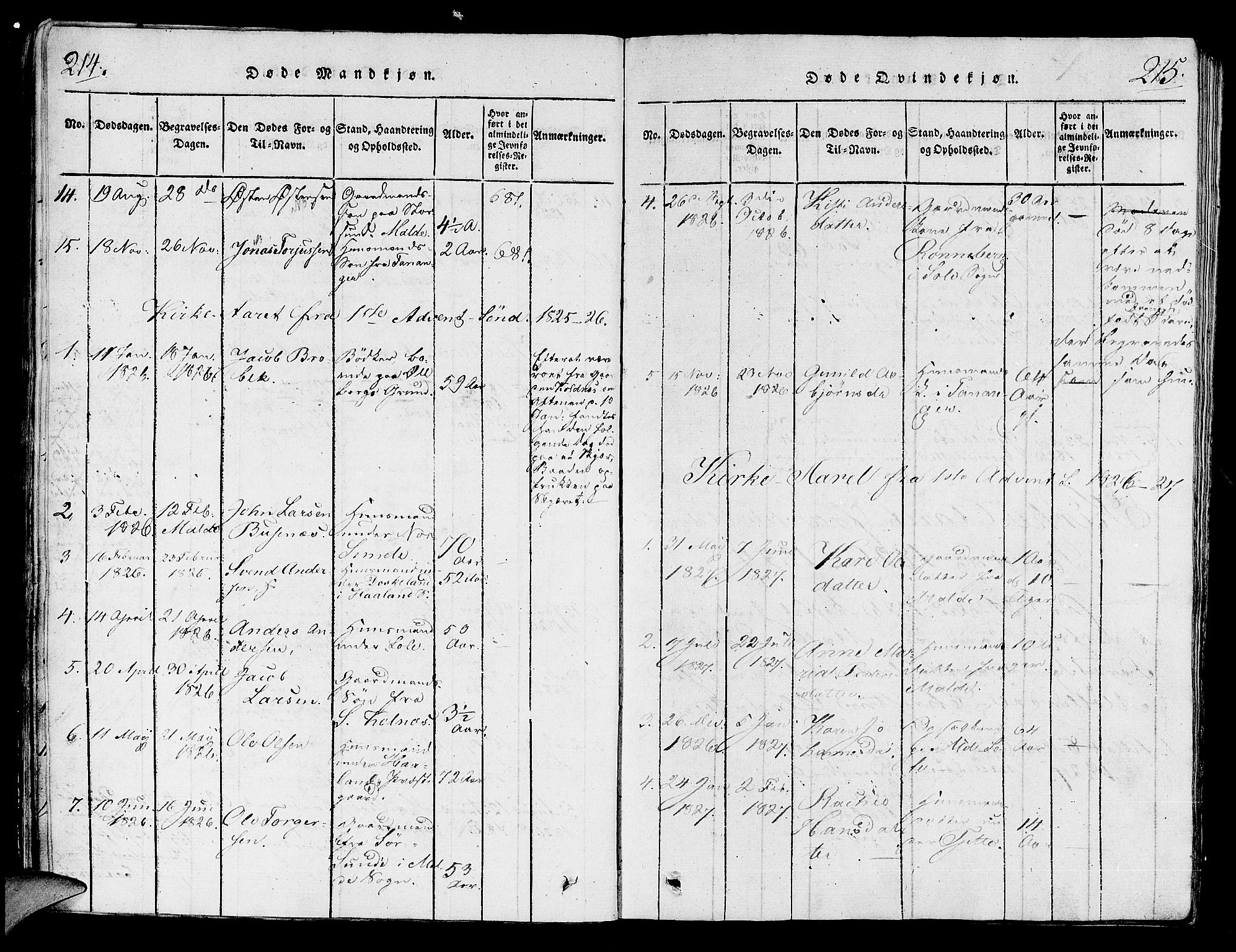 Håland sokneprestkontor, AV/SAST-A-101802/001/30BA/L0004: Parish register (official) no. A 4, 1815-1829, p. 214-215