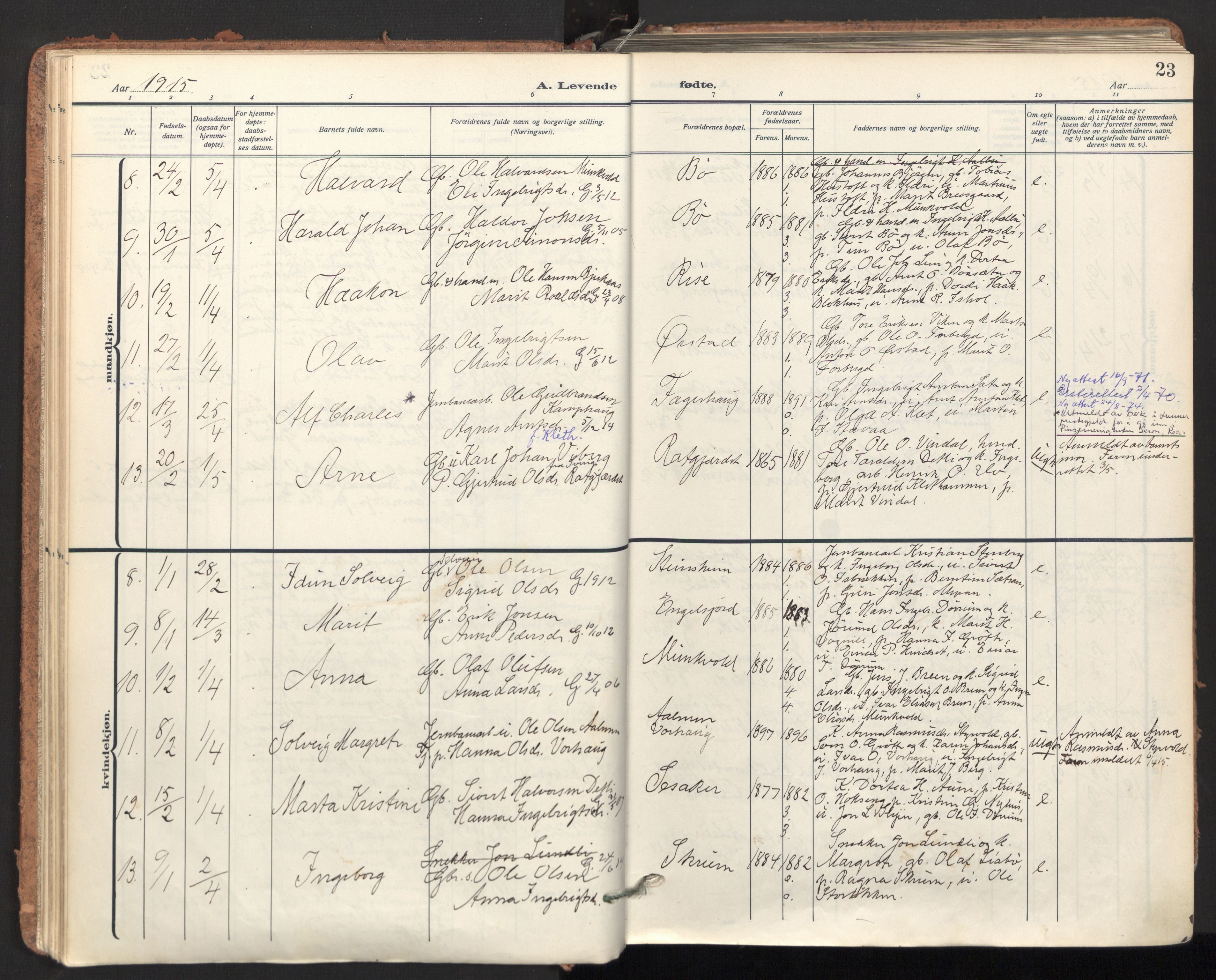 Ministerialprotokoller, klokkerbøker og fødselsregistre - Sør-Trøndelag, AV/SAT-A-1456/678/L0909: Parish register (official) no. 678A17, 1912-1930, p. 23