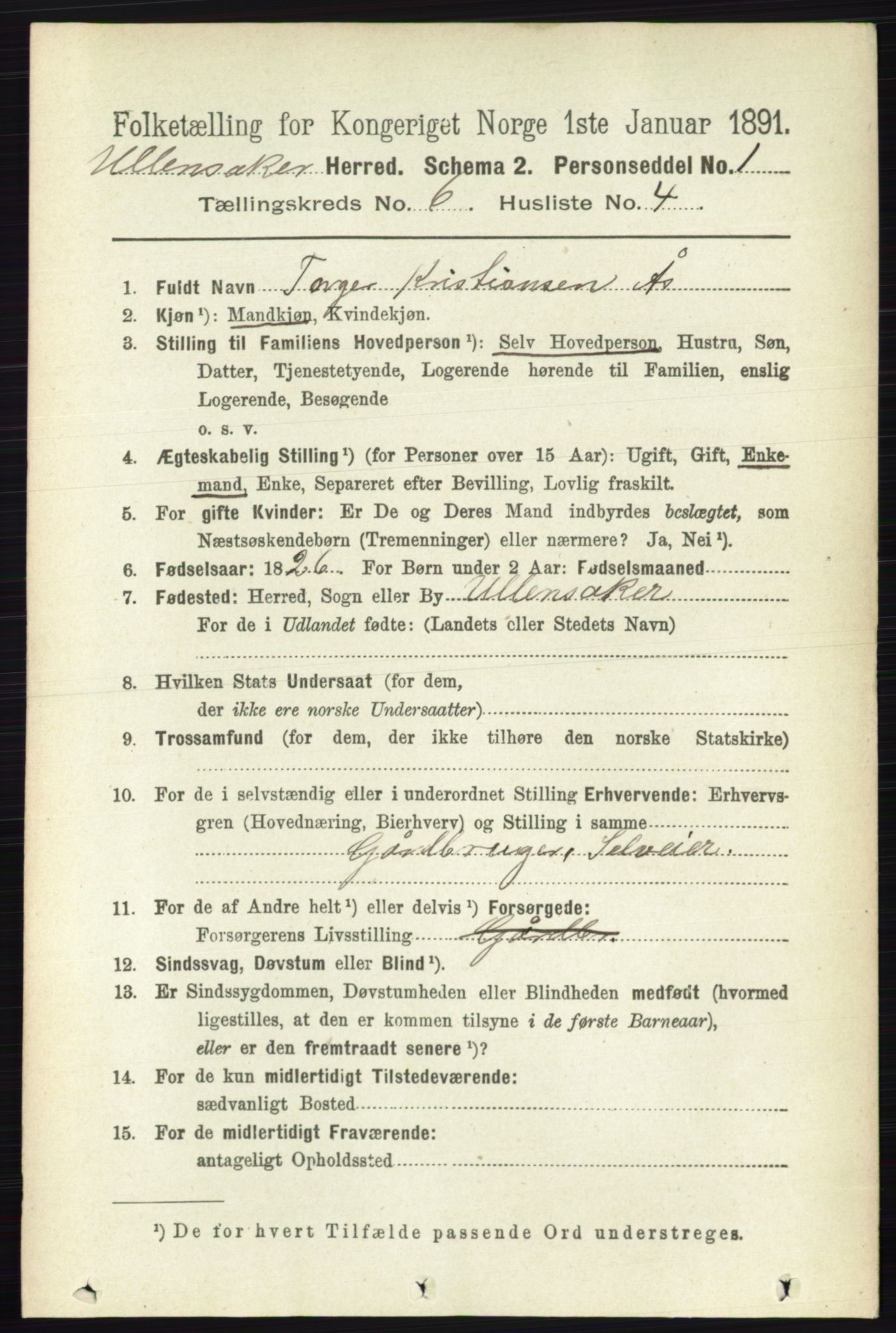 RA, 1891 census for 0235 Ullensaker, 1891, p. 2546