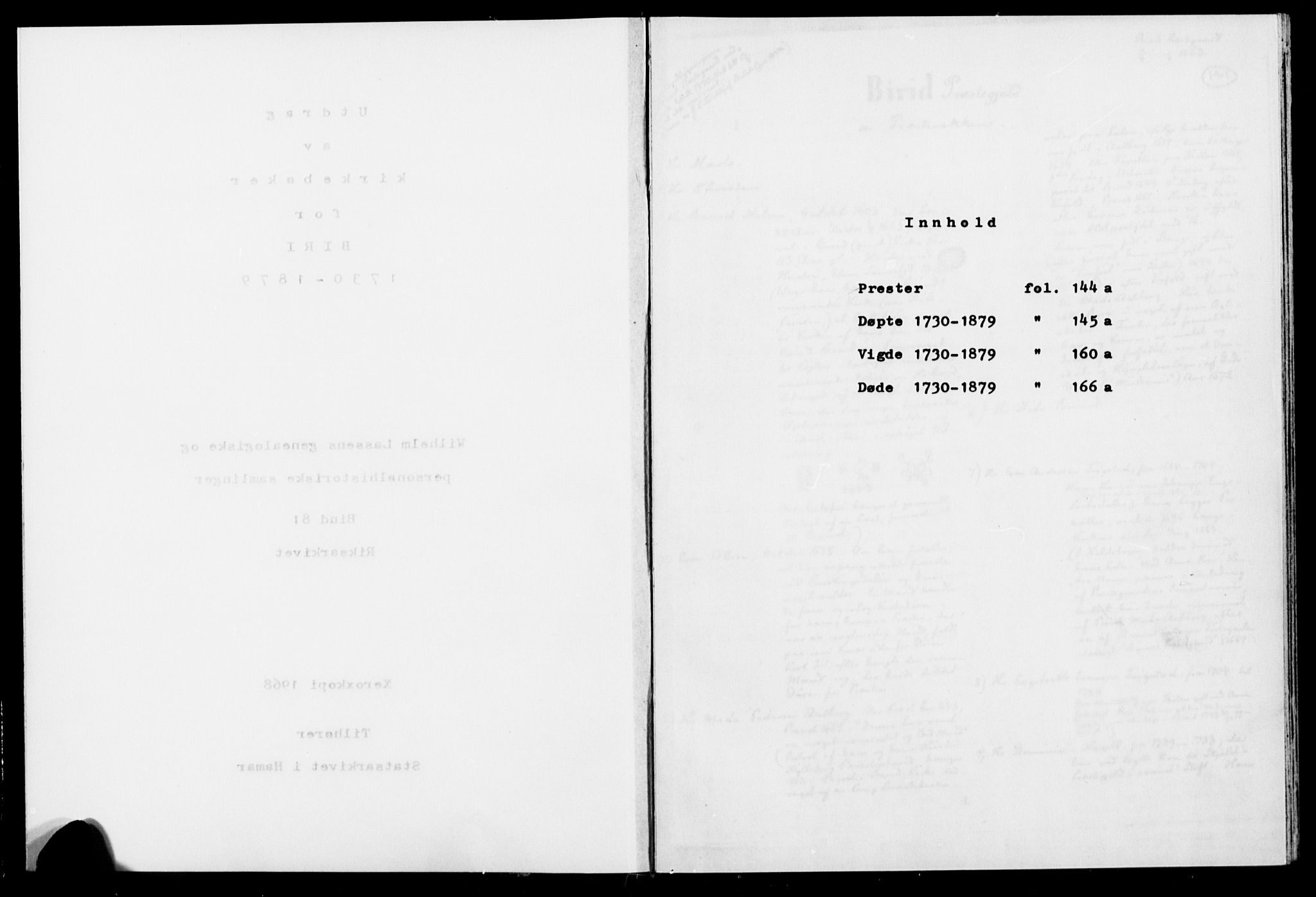 Biri prestekontor, AV/SAH-PREST-096/H/Ha/Haa/L000A: Parish register transcript no. A, 1730-1879