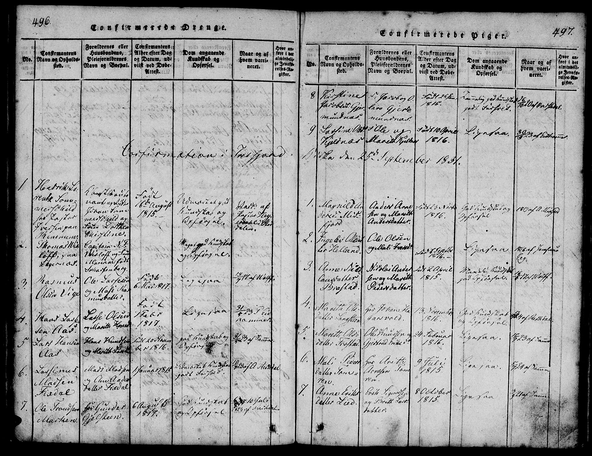 Ministerialprotokoller, klokkerbøker og fødselsregistre - Møre og Romsdal, SAT/A-1454/539/L0528: Parish register (official) no. 539A01, 1818-1847, p. 496-497