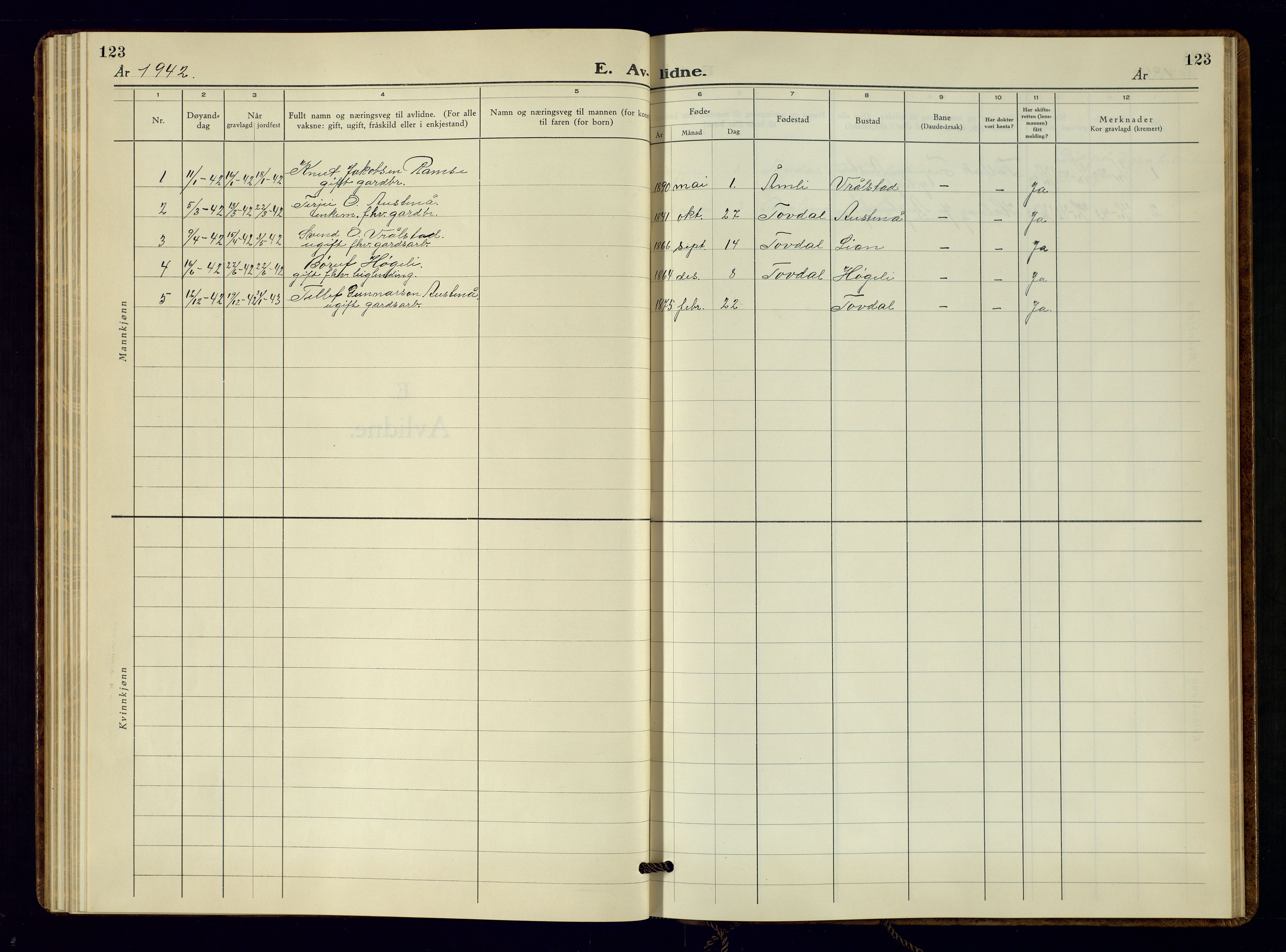 Åmli sokneprestkontor, AV/SAK-1111-0050/F/Fb/Fbb/L0004: Parish register (copy) no. B-4, 1942-1975, p. 123