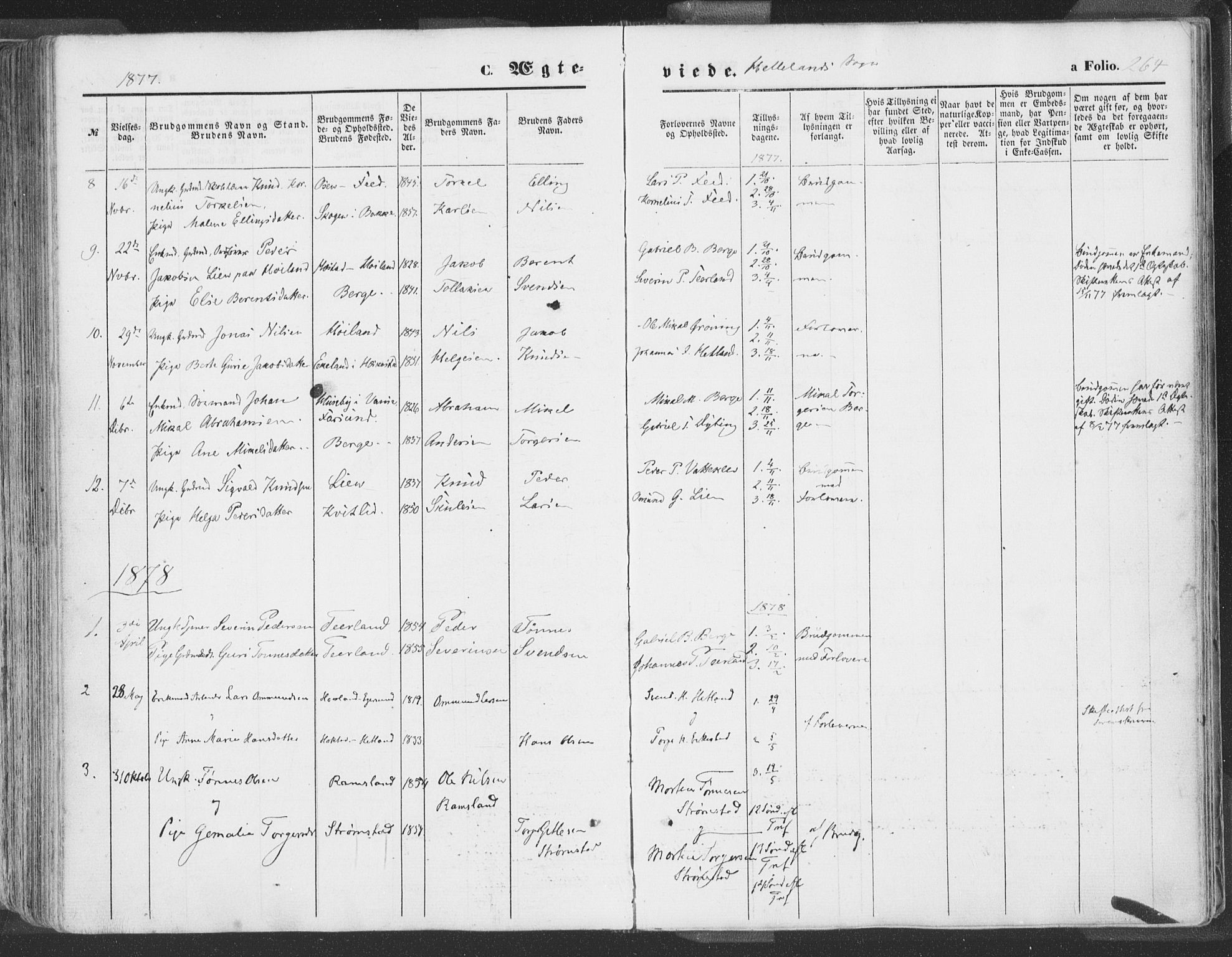 Helleland sokneprestkontor, SAST/A-101810: Parish register (official) no. A 7.1, 1863-1886, p. 264