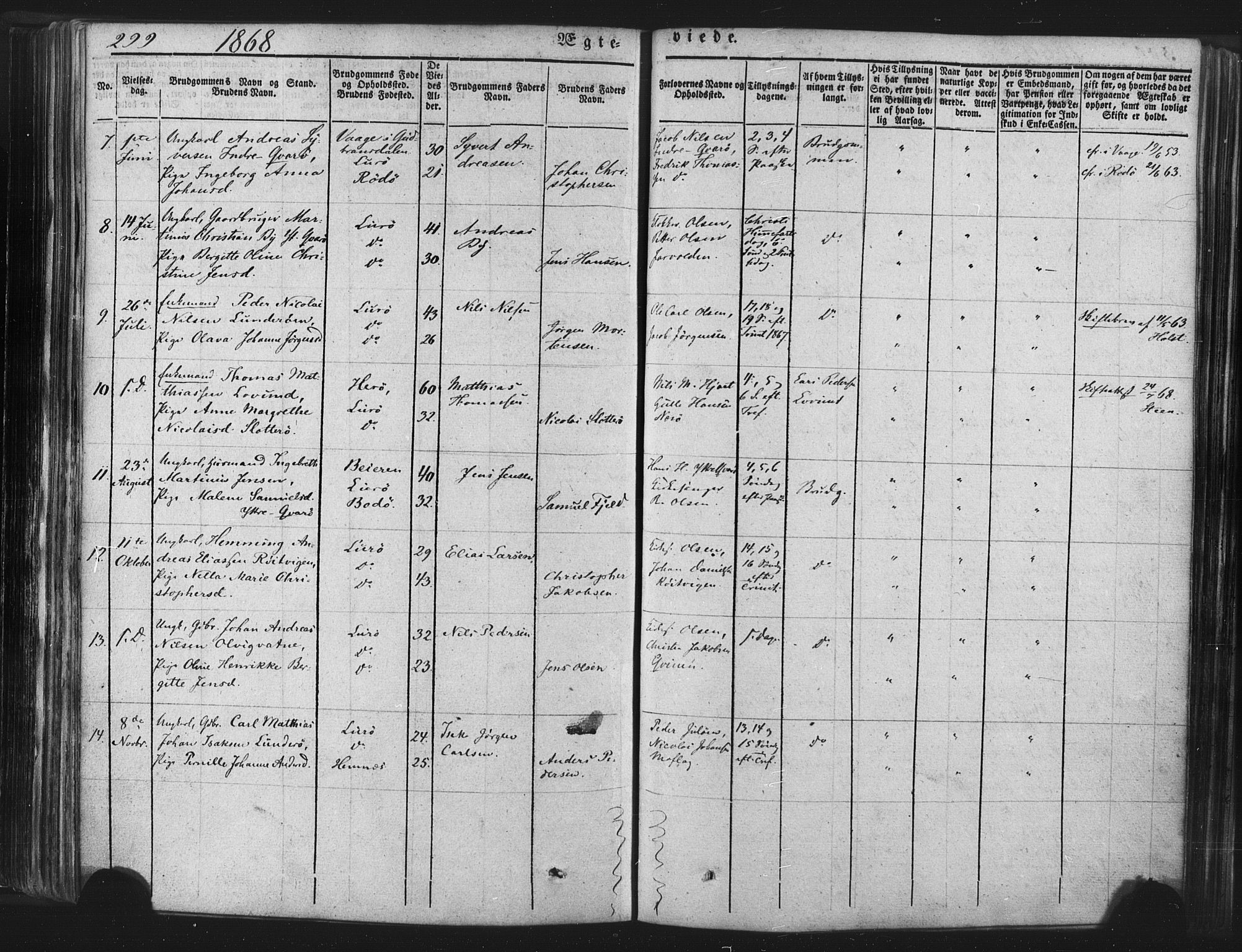 Ministerialprotokoller, klokkerbøker og fødselsregistre - Nordland, SAT/A-1459/839/L0567: Parish register (official) no. 839A04, 1863-1879, p. 299