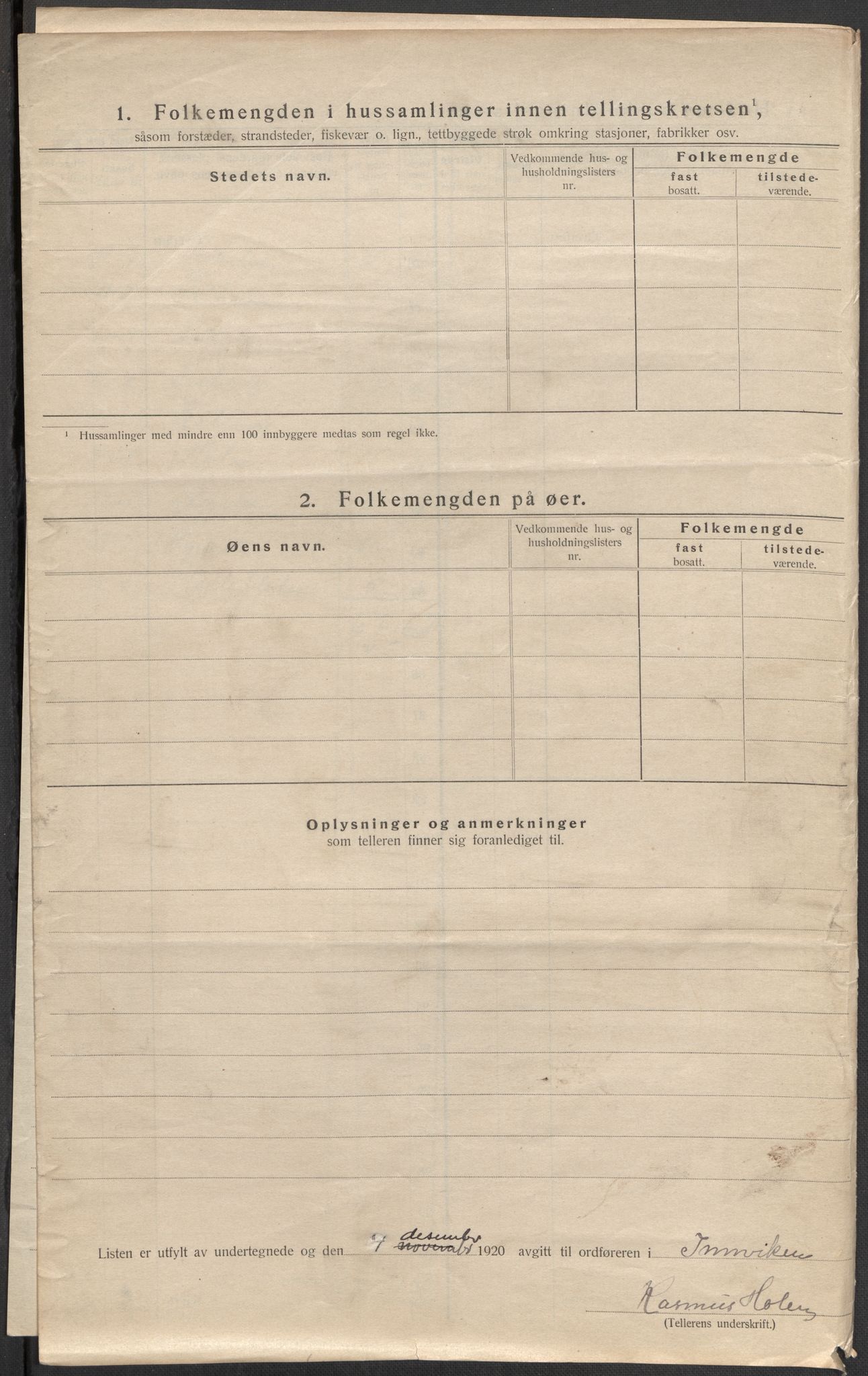 SAB, 1920 census for Innvik, 1920, p. 7