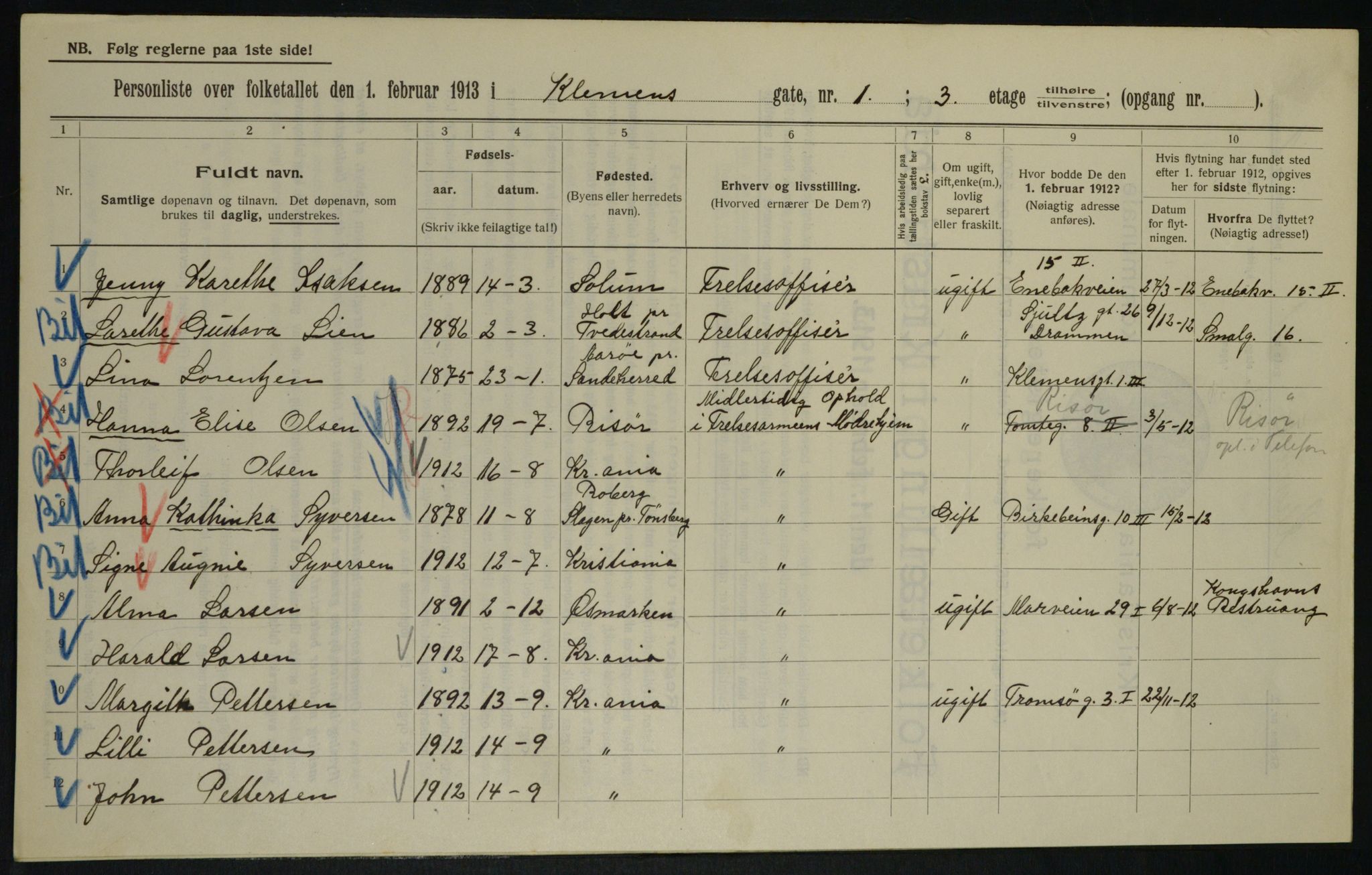 OBA, Municipal Census 1913 for Kristiania, 1913, p. 12816