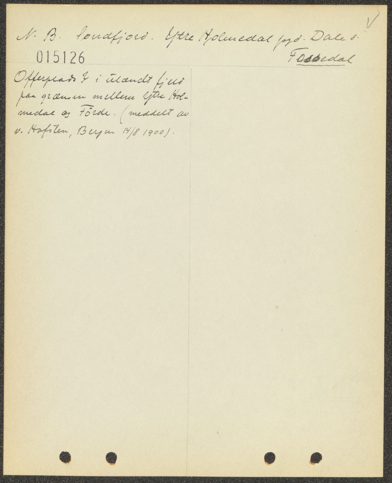 Arkeologisk arkiv, UMB/A003/E/Ea/L0001/0012: Askvoll  / Fossedal, gnr. 246, 1900-1984