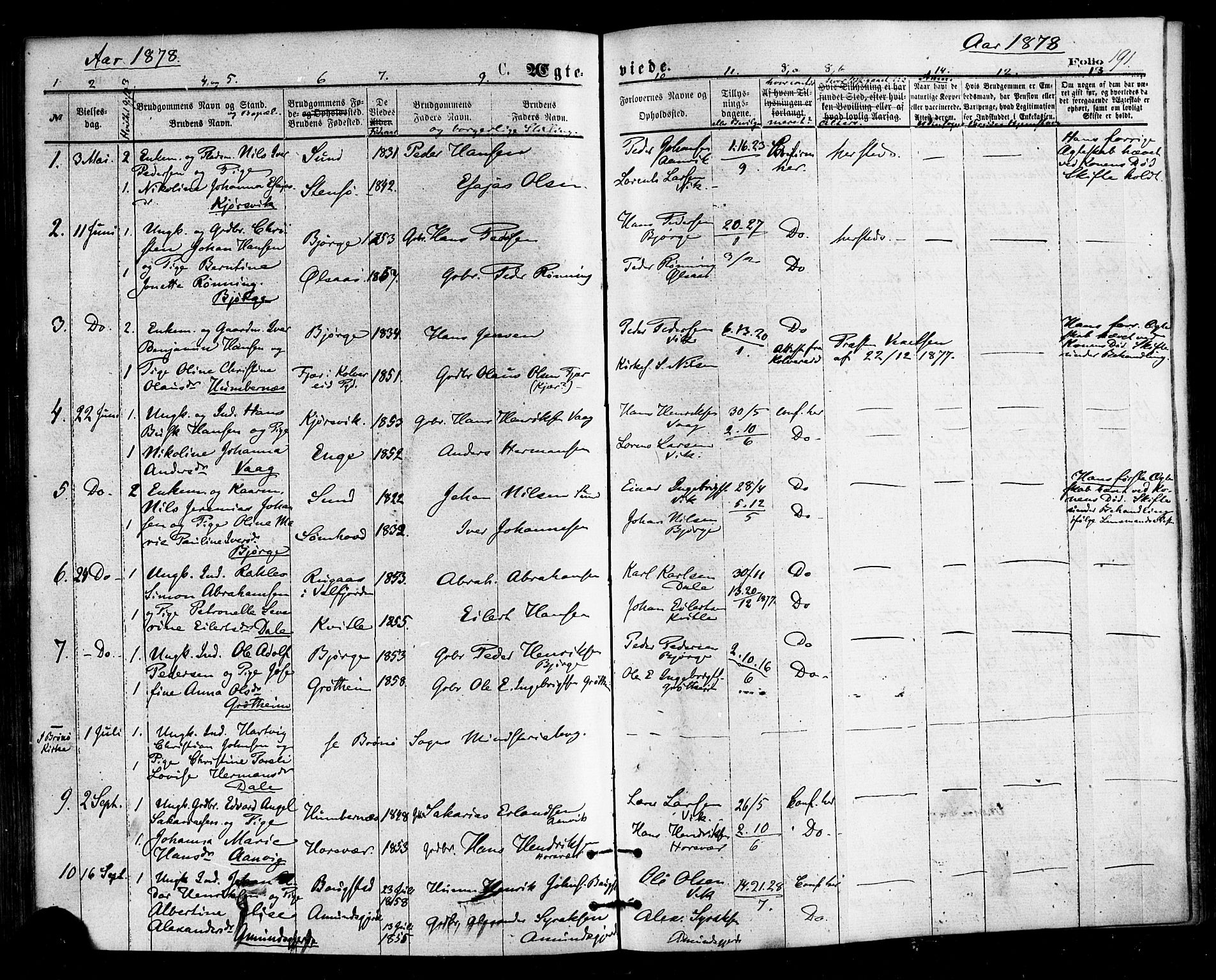 Ministerialprotokoller, klokkerbøker og fødselsregistre - Nordland, SAT/A-1459/812/L0177: Parish register (official) no. 812A06, 1875-1885, p. 191