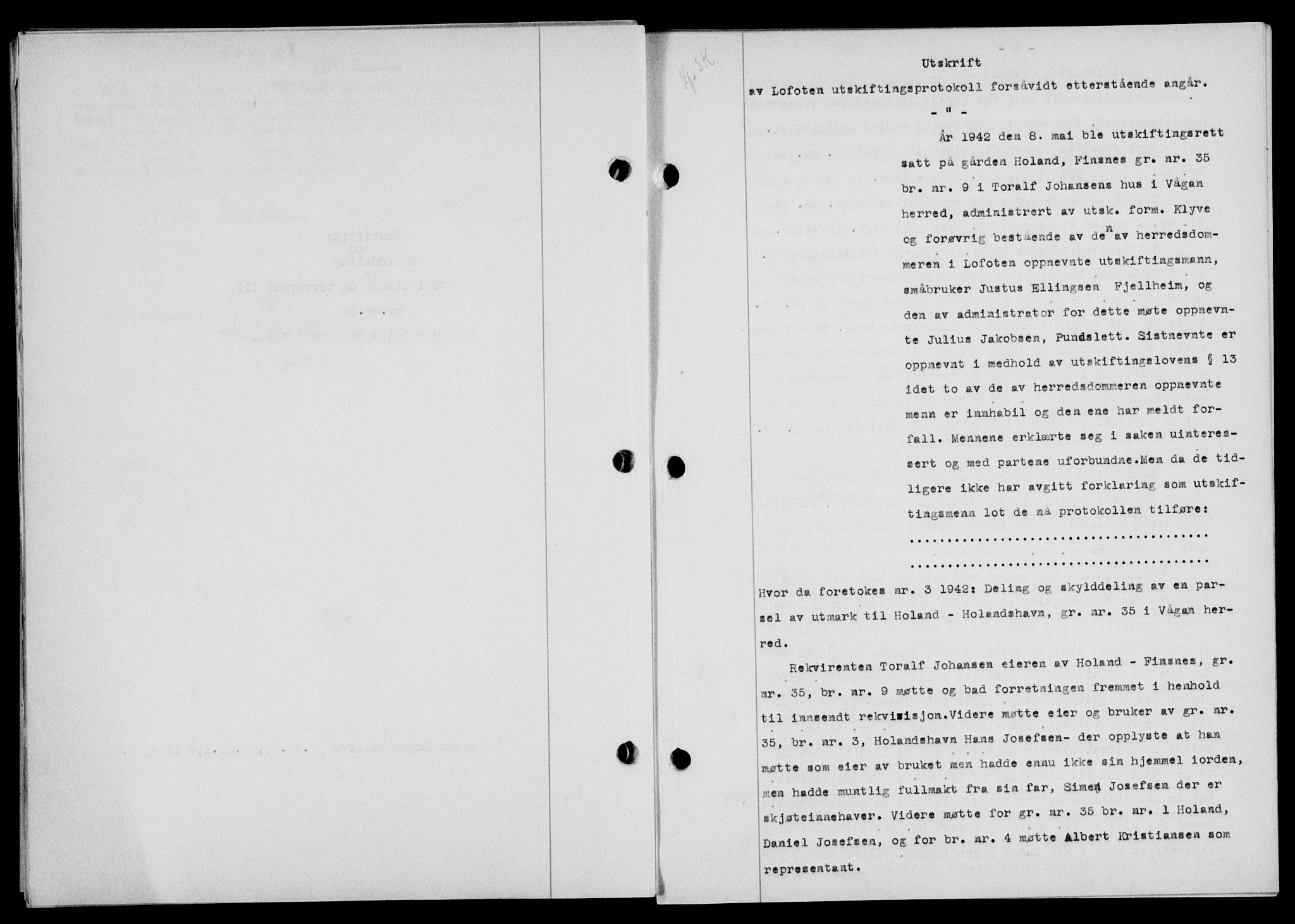 Lofoten sorenskriveri, SAT/A-0017/1/2/2C/L0009a: Mortgage book no. 9a, 1941-1942, Diary no: : 871/1942