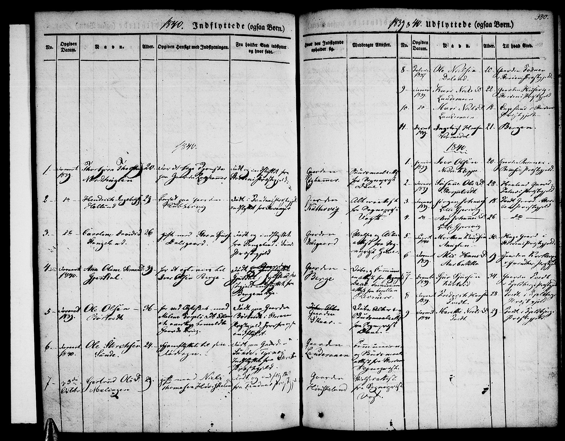 Tysnes sokneprestembete, AV/SAB-A-78601/H/Haa: Parish register (official) no. A 9, 1837-1848, p. 380