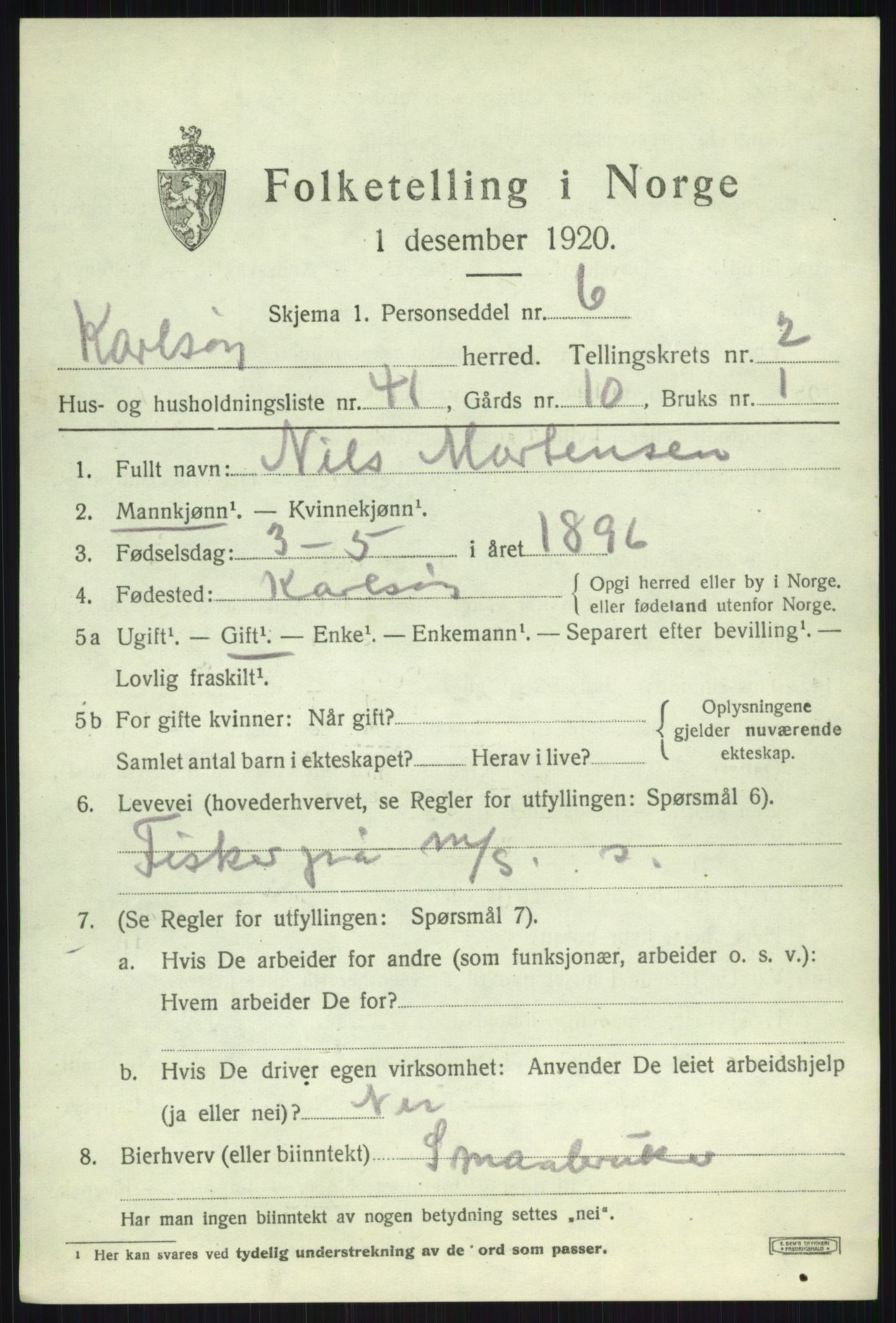 SATØ, 1920 census for Karlsøy, 1920, p. 1745