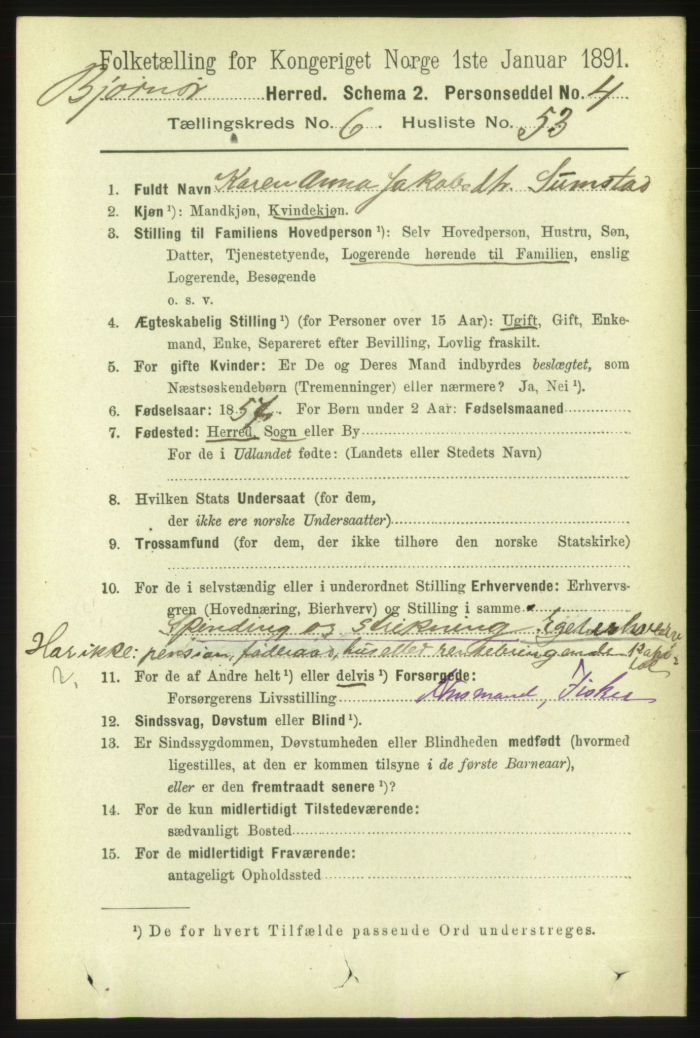 RA, 1891 census for 1632 Bjørnør, 1891, p. 2929