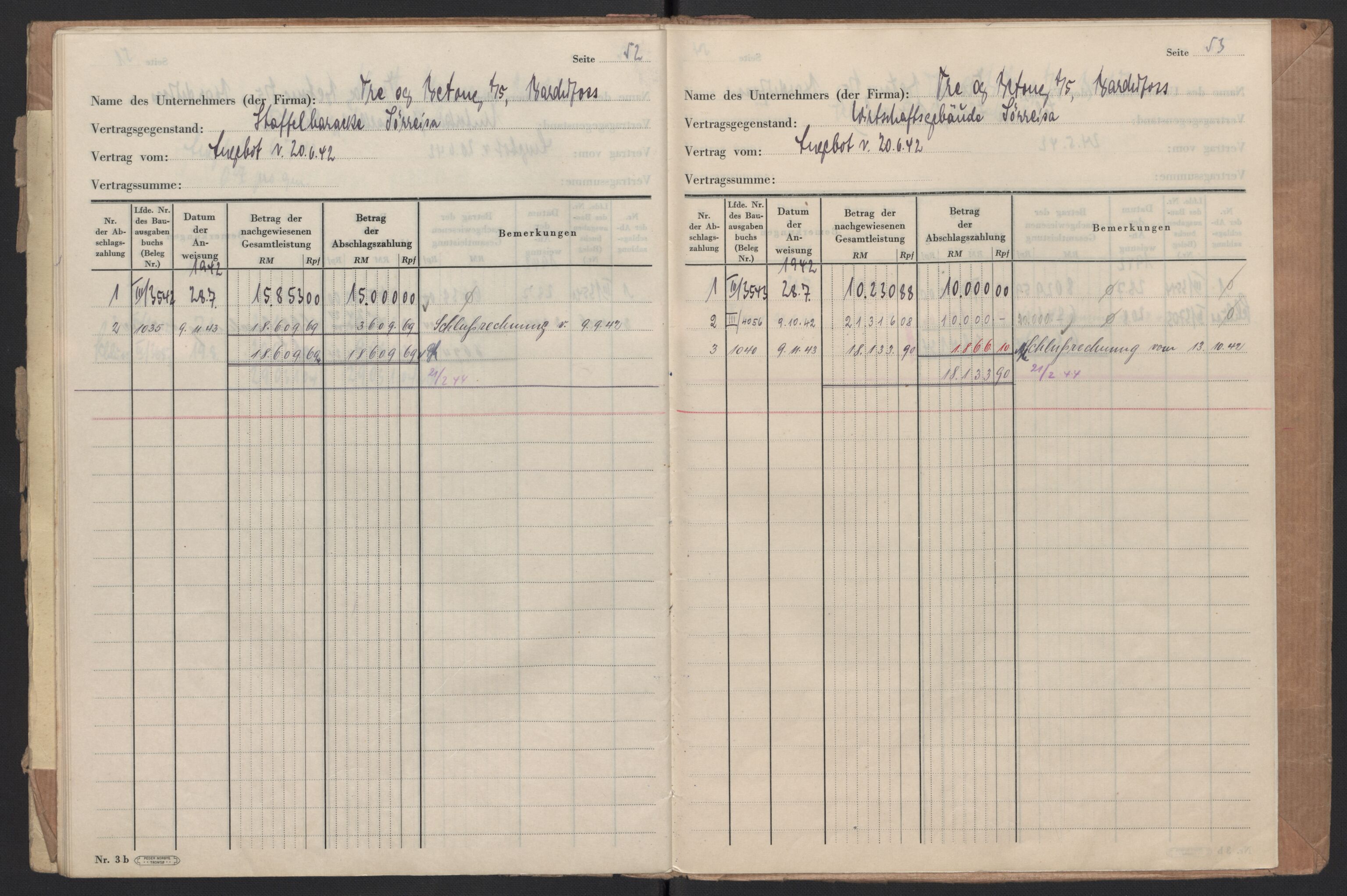 Tyske arkiver, Organisation Todt (OT), Einsatzgruppe Wiking, AV/RA-RAFA-2188/2/F/Fg/Fgb/L0005: Bltg. L.W. Bardufoss: Diverse regnskapsbøker, 1940