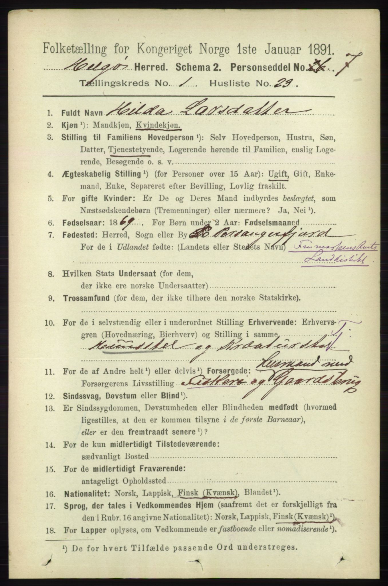 RA, 1891 census for 1935 Helgøy, 1891, p. 206