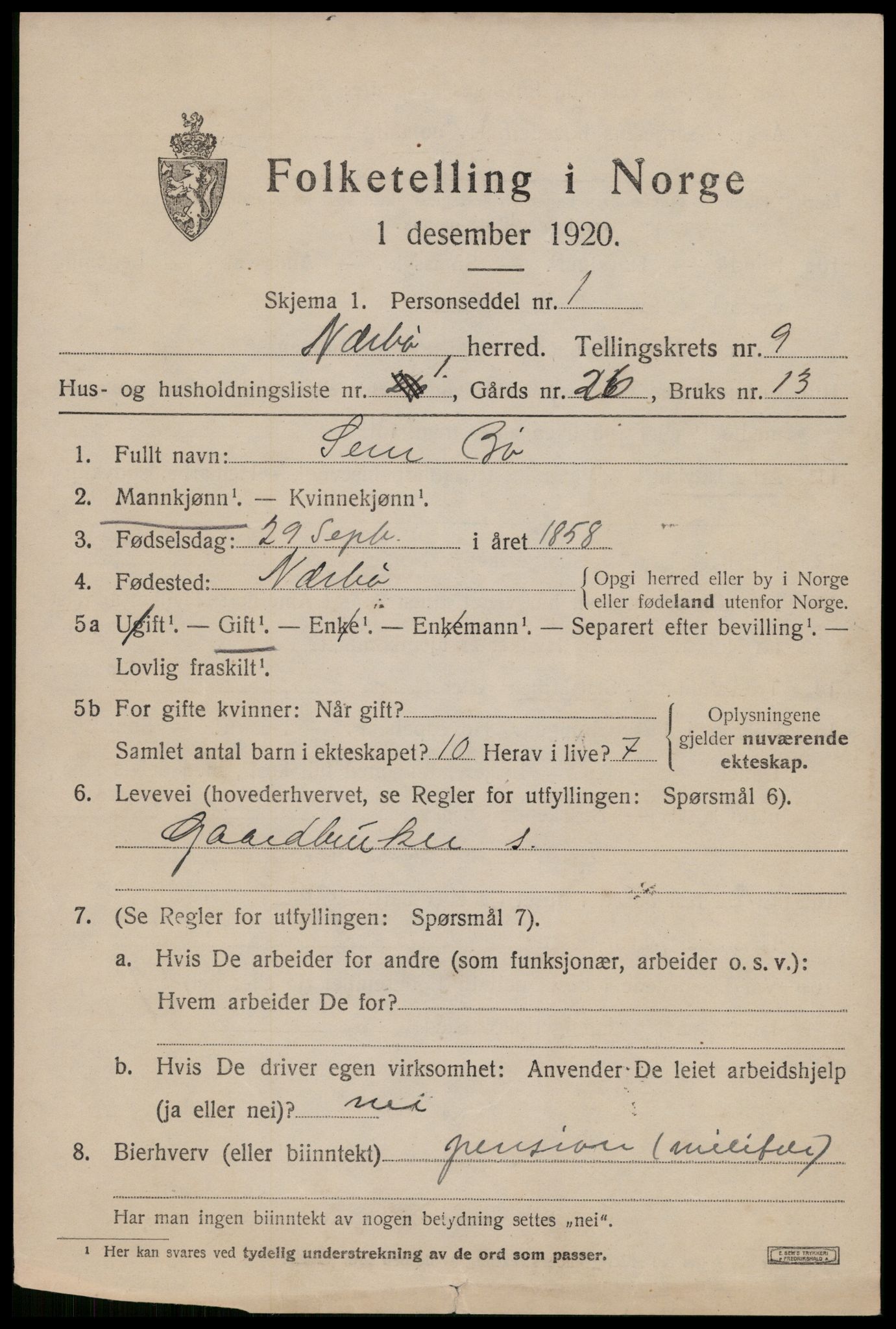 SAST, 1920 census for Nærbø, 1920, p. 5369