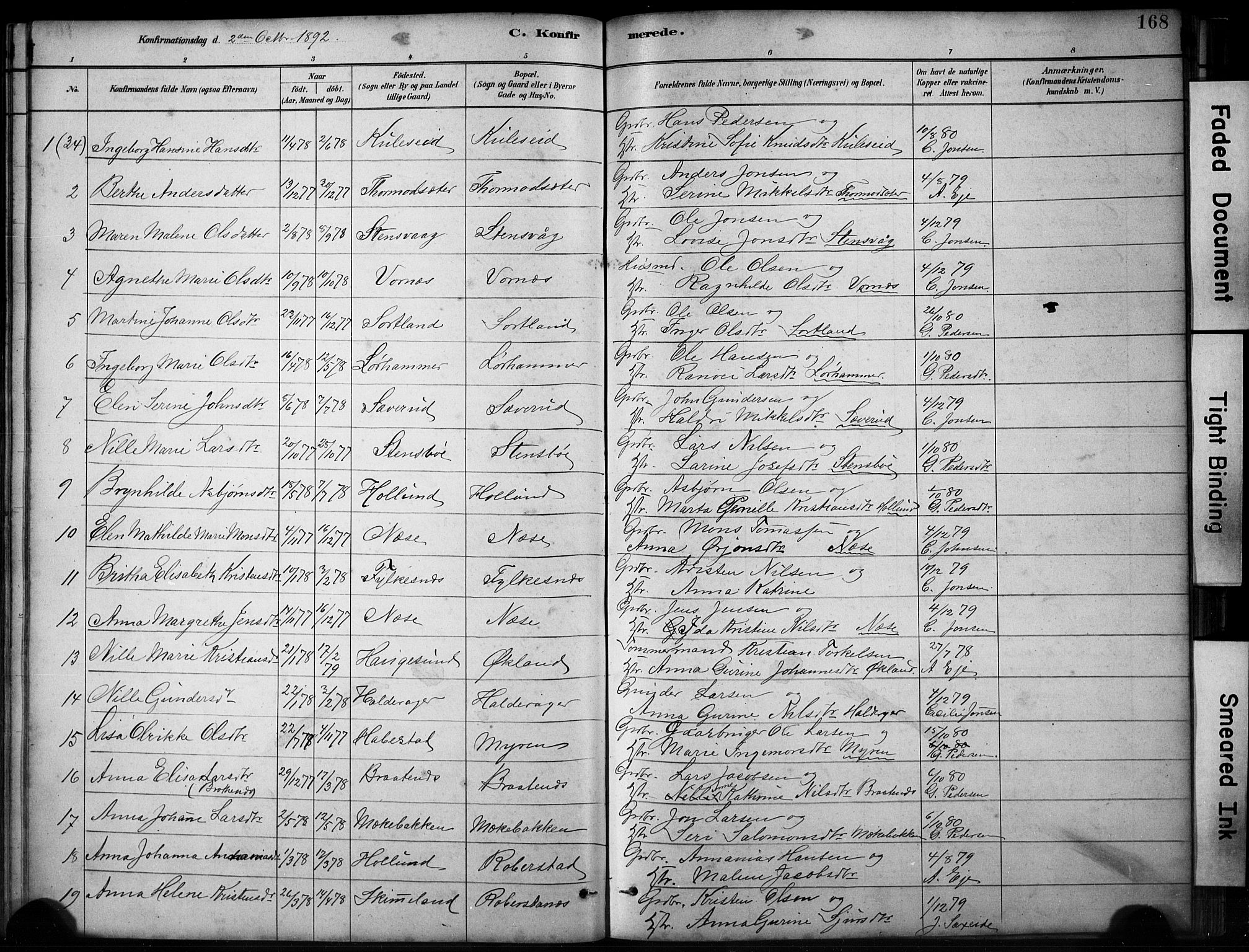 Finnås sokneprestembete, AV/SAB-A-99925/H/Ha/Hab/Habb/L0003: Parish register (copy) no. B 3, 1882-1897, p. 168