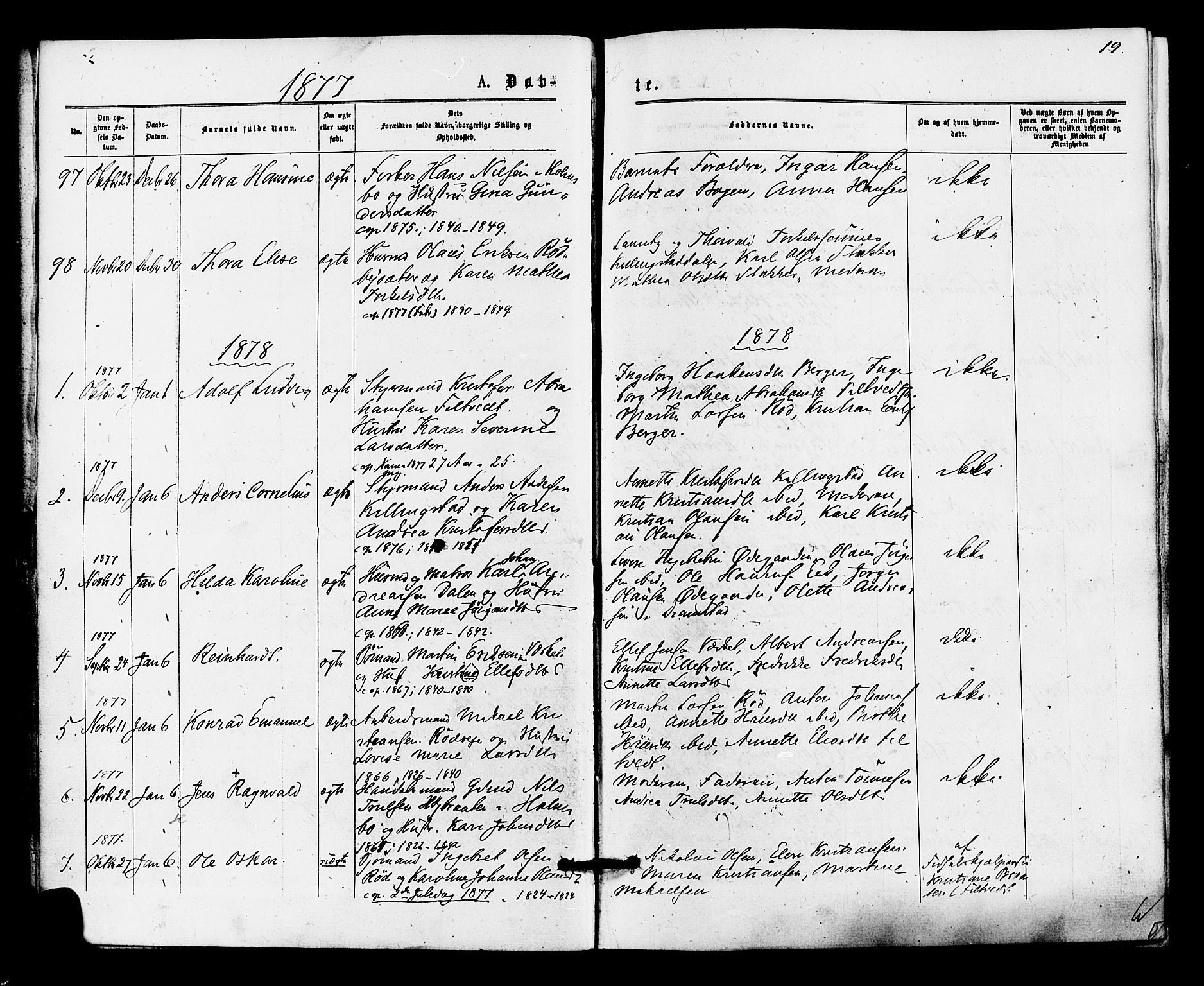 Hurum kirkebøker, SAKO/A-229/F/Fa/L0013: Parish register (official) no. 13, 1876-1881, p. 19