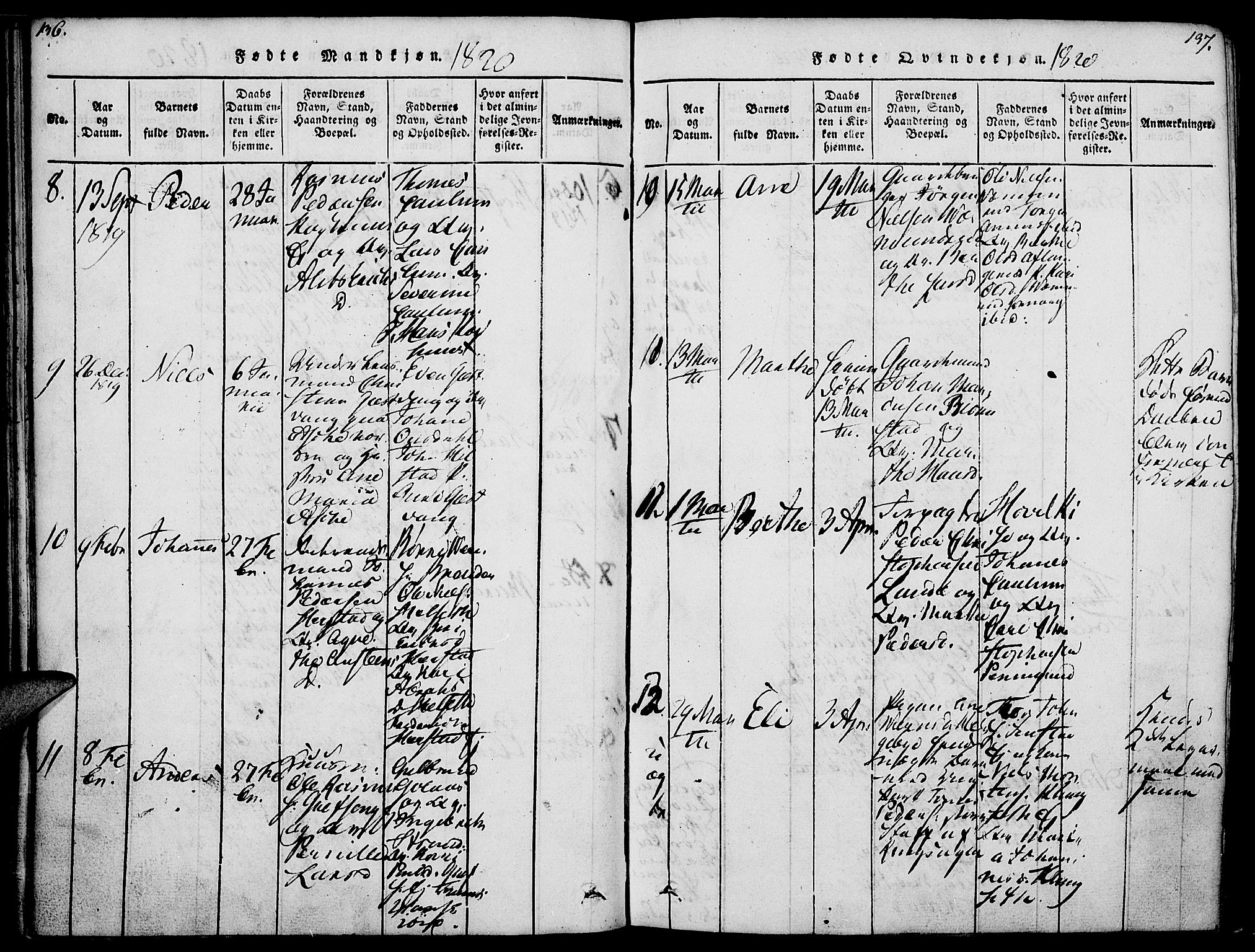 Nes prestekontor, Hedmark, AV/SAH-PREST-020/K/Ka/L0002: Parish register (official) no. 2, 1813-1827, p. 136-137