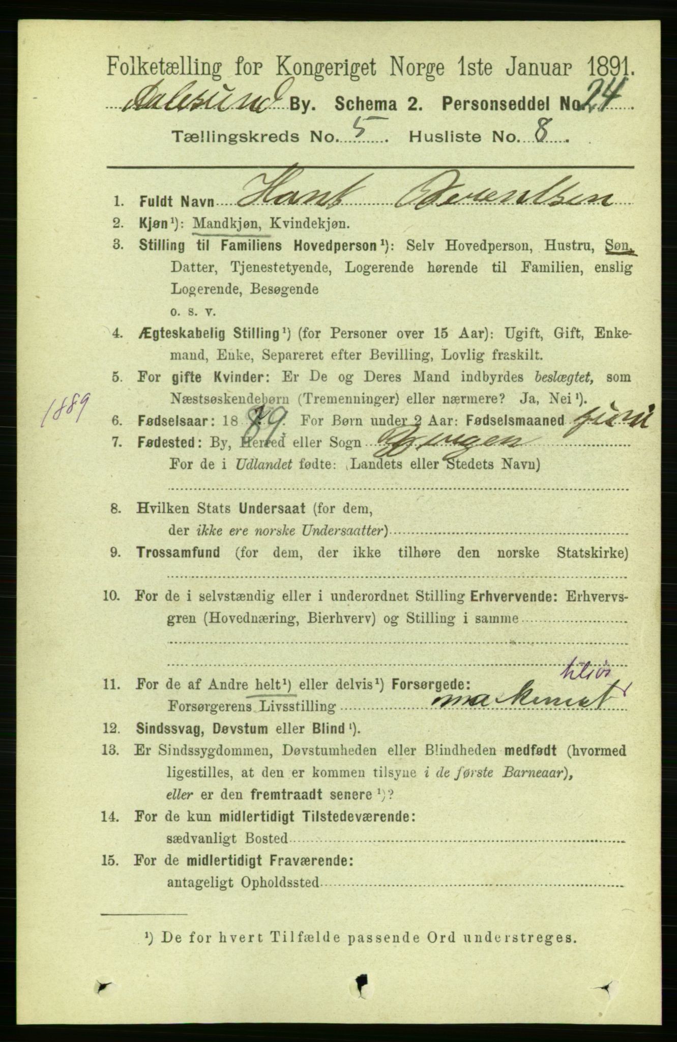 RA, 1891 census for 1501 Ålesund, 1891, p. 3713
