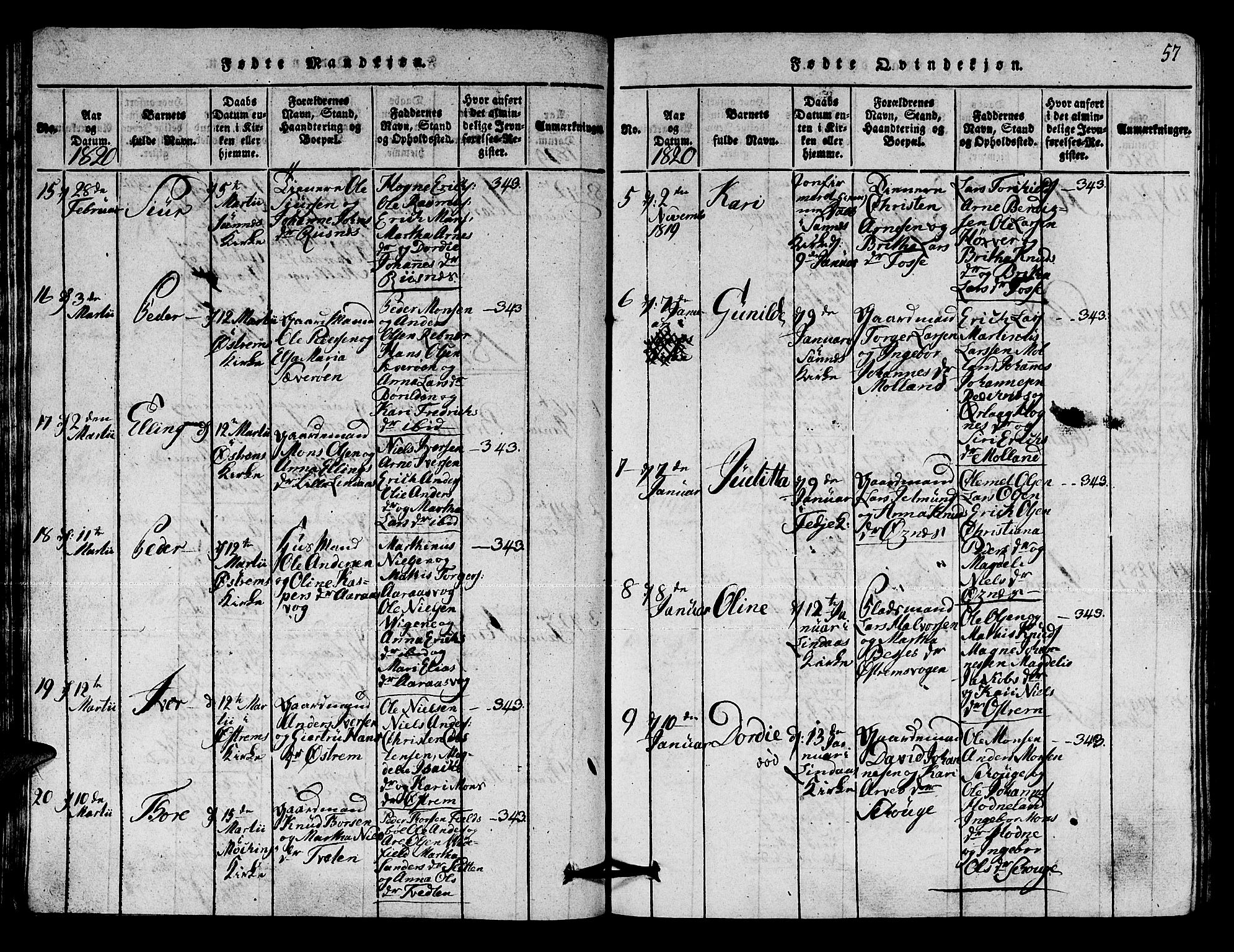 Lindås Sokneprestembete, AV/SAB-A-76701/H/Hab/Haba/L0001: Parish register (copy) no. A 1, 1816-1823, p. 57