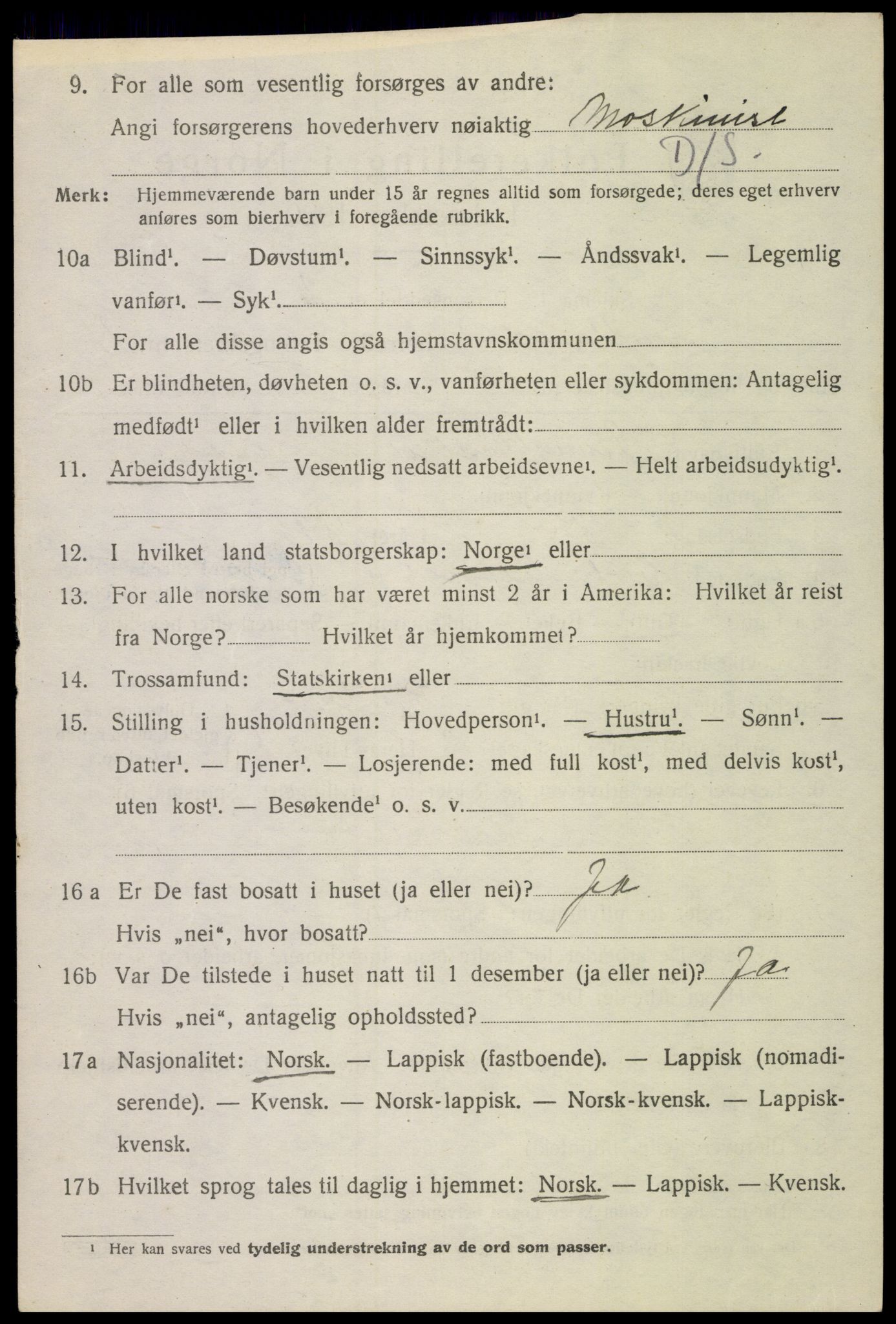 SAT, 1920 census for Sortland, 1920, p. 8019