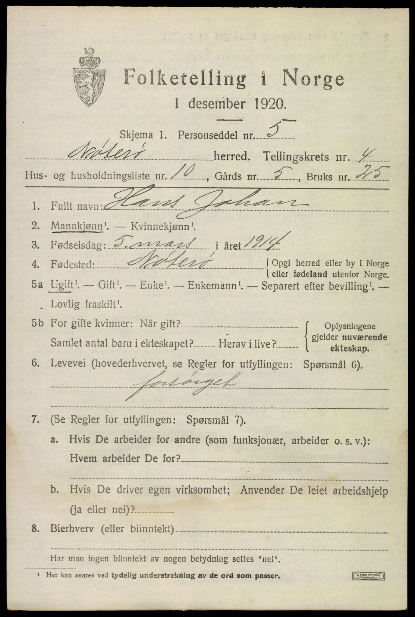 SAKO, 1920 census for Nøtterøy, 1920, p. 6781