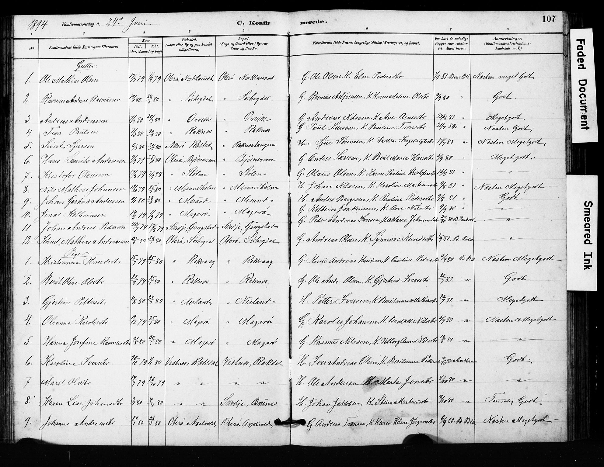 Ministerialprotokoller, klokkerbøker og fødselsregistre - Møre og Romsdal, SAT/A-1454/563/L0737: Parish register (copy) no. 563C01, 1878-1916, p. 107
